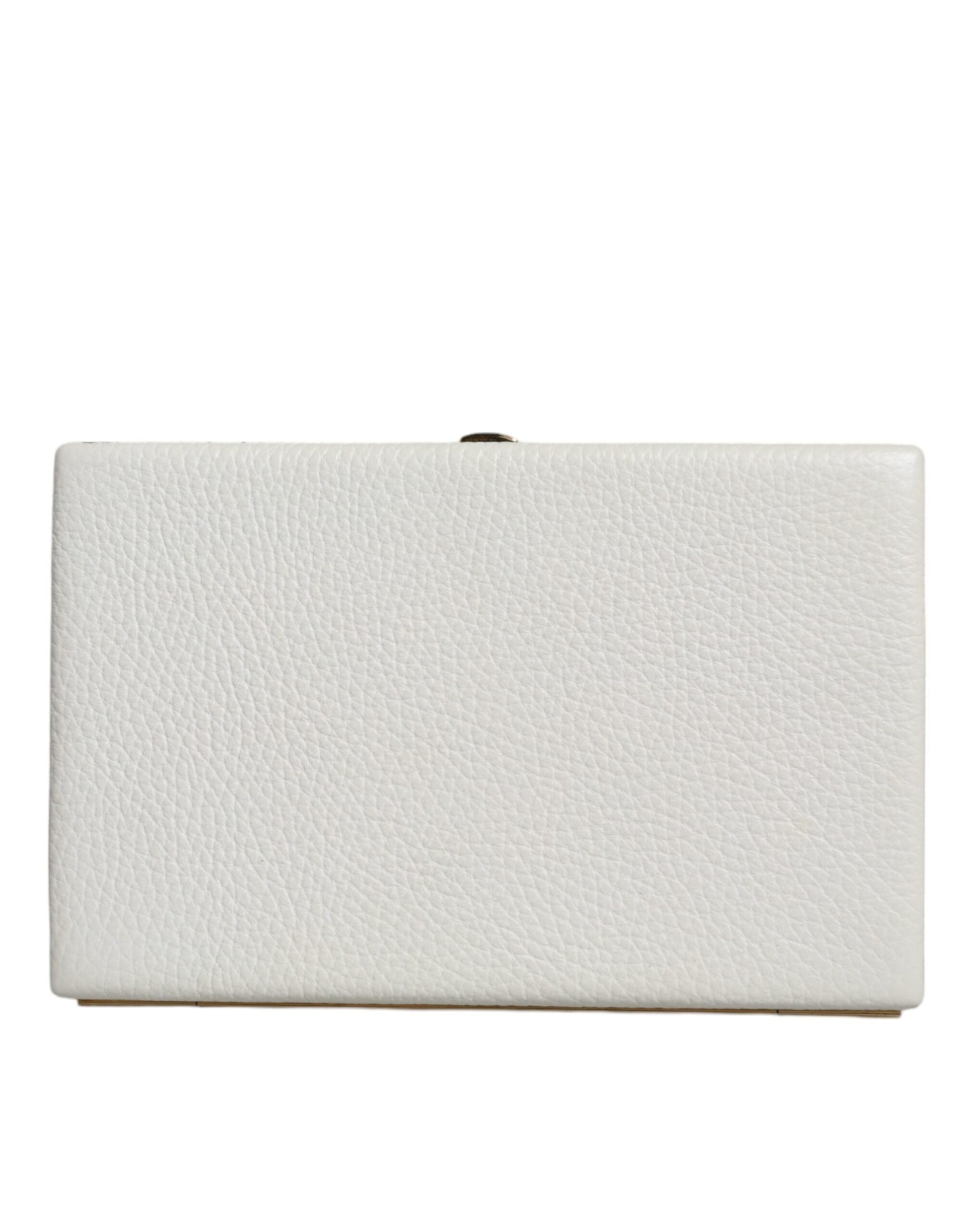 Fashionsarah.com Fashionsarah.com Dolce & Gabbana White Leather Gold Frame Clutch Evening Party Purse Bag