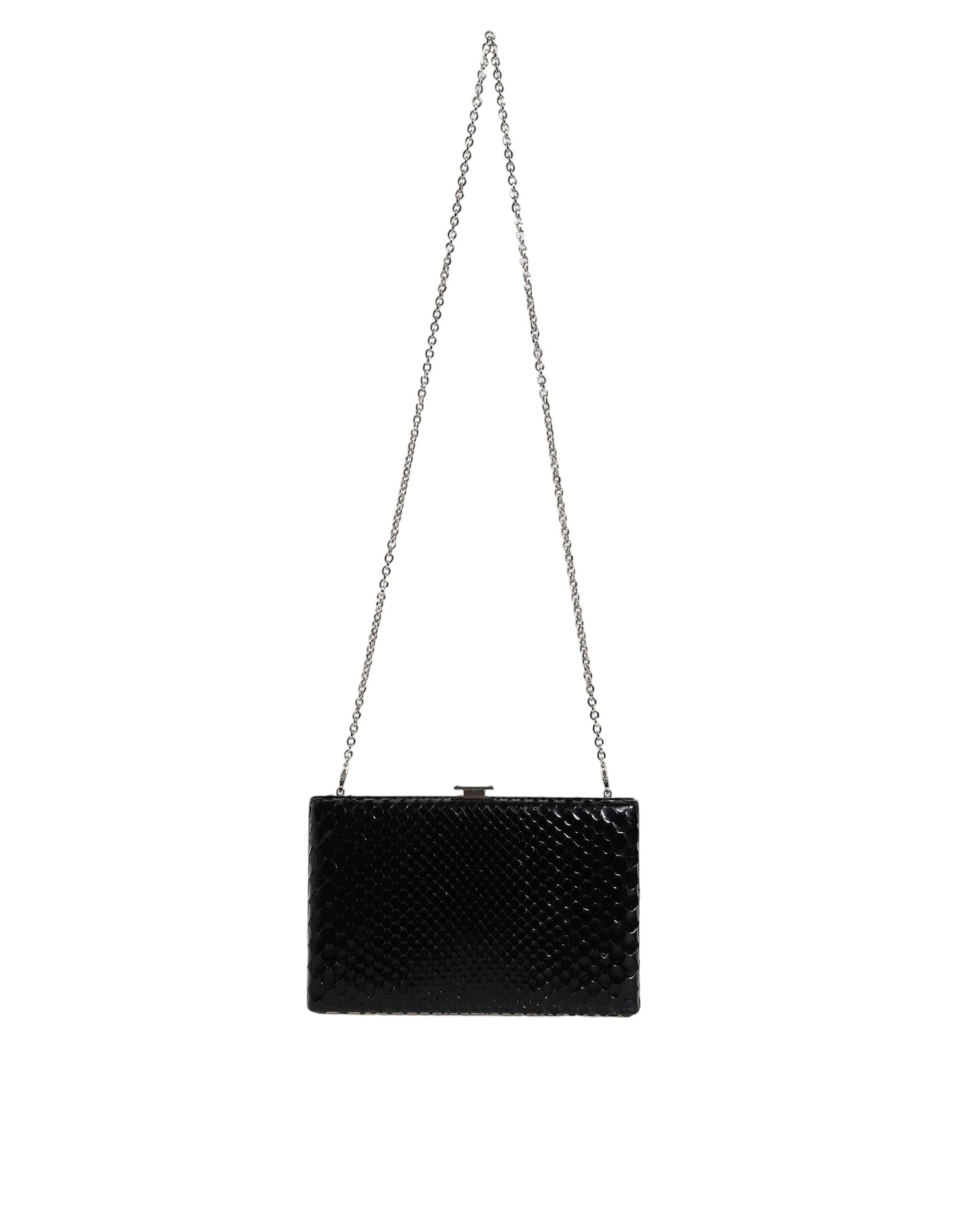 Fashionsarah.com Fashionsarah.com Dolce & Gabbana Black Leather Silver Frame Clutch Mini Crossbody Bag