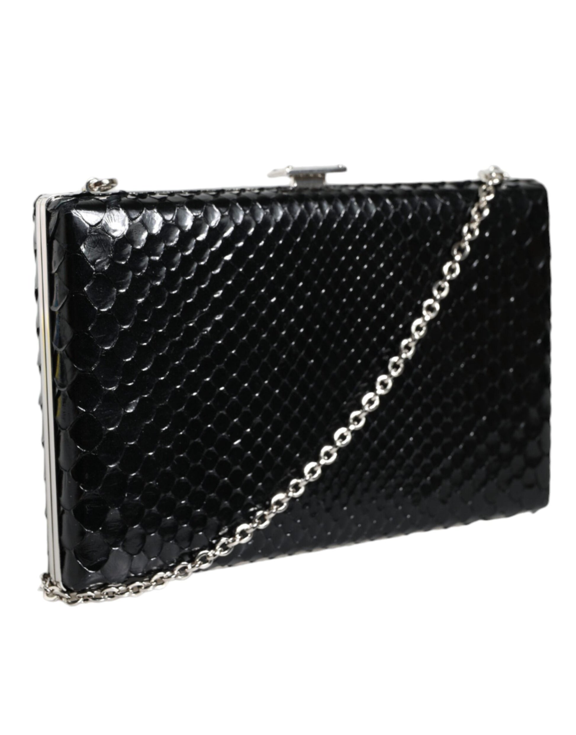 Fashionsarah.com Fashionsarah.com Dolce & Gabbana Black Leather Silver Frame Clutch Mini Crossbody Bag