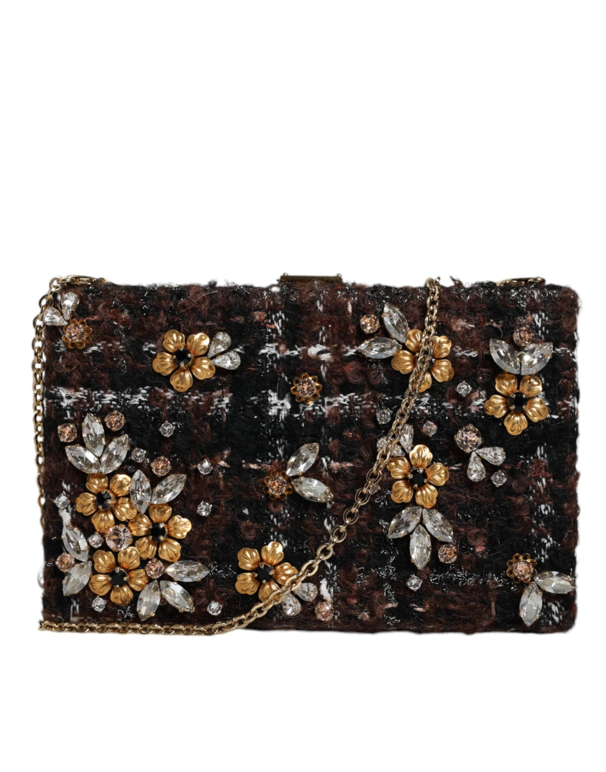 Fashionsarah.com Fashionsarah.com Dolce & Gabbana Multicolor Tweed Floral Clutch Evening Party Purse CrossBody Bag