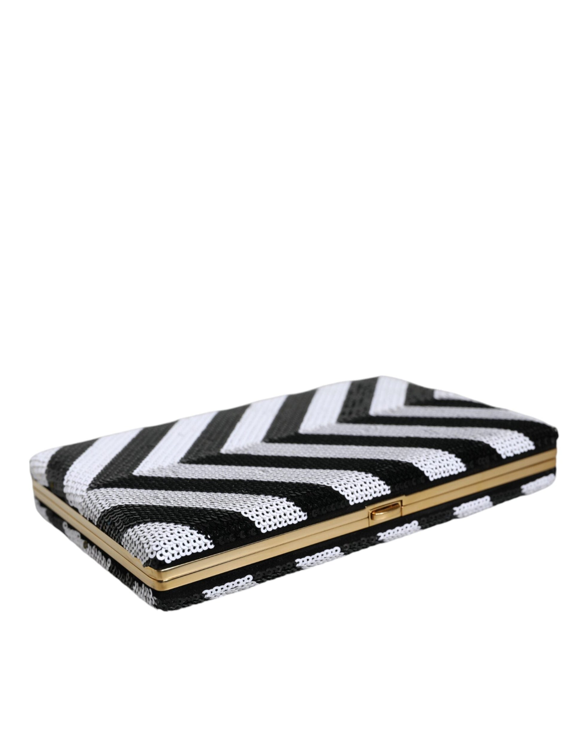 Dolce & Gabbana Black White Gold Frame Clutch Evening Party Purse Bag | Fashionsarah.com