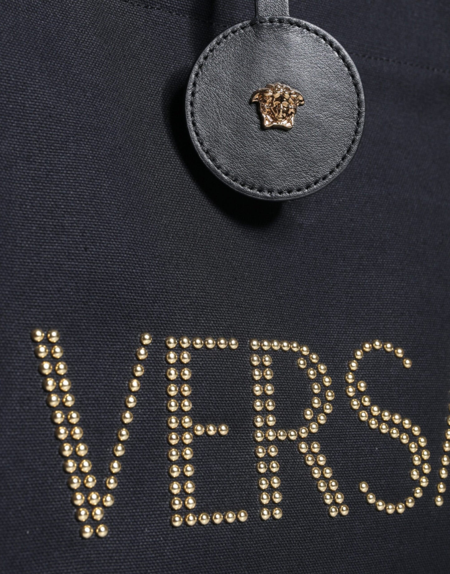 Versace Black Top Handle Canvas Leather Logo Crossbody Tote Bag | Fashionsarah.com