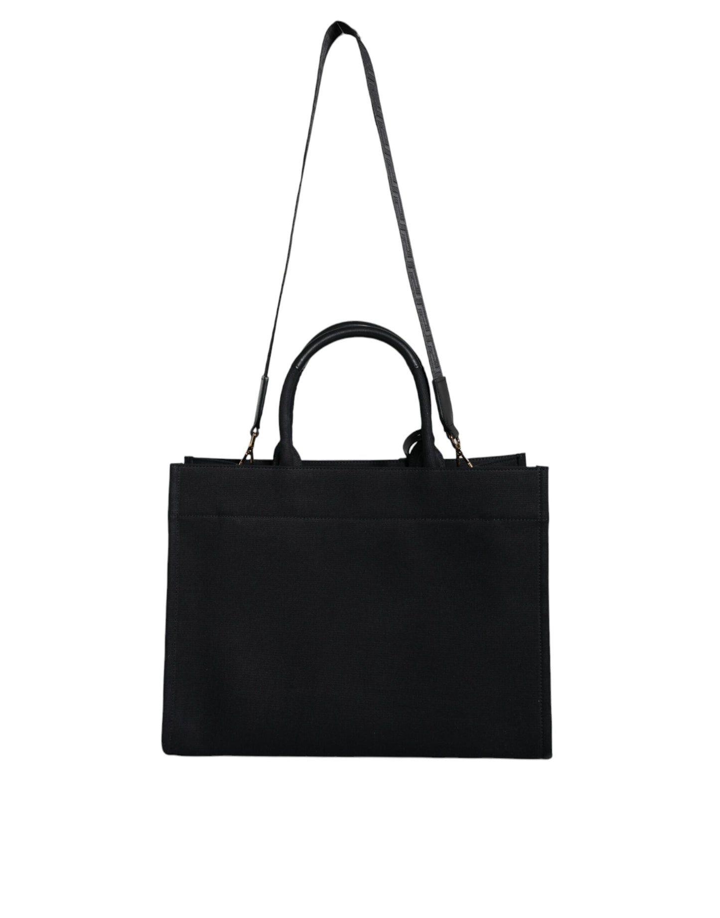 Fashionsarah.com Fashionsarah.com Versace Black Top Handle Canvas Leather Logo Crossbody Tote Bag