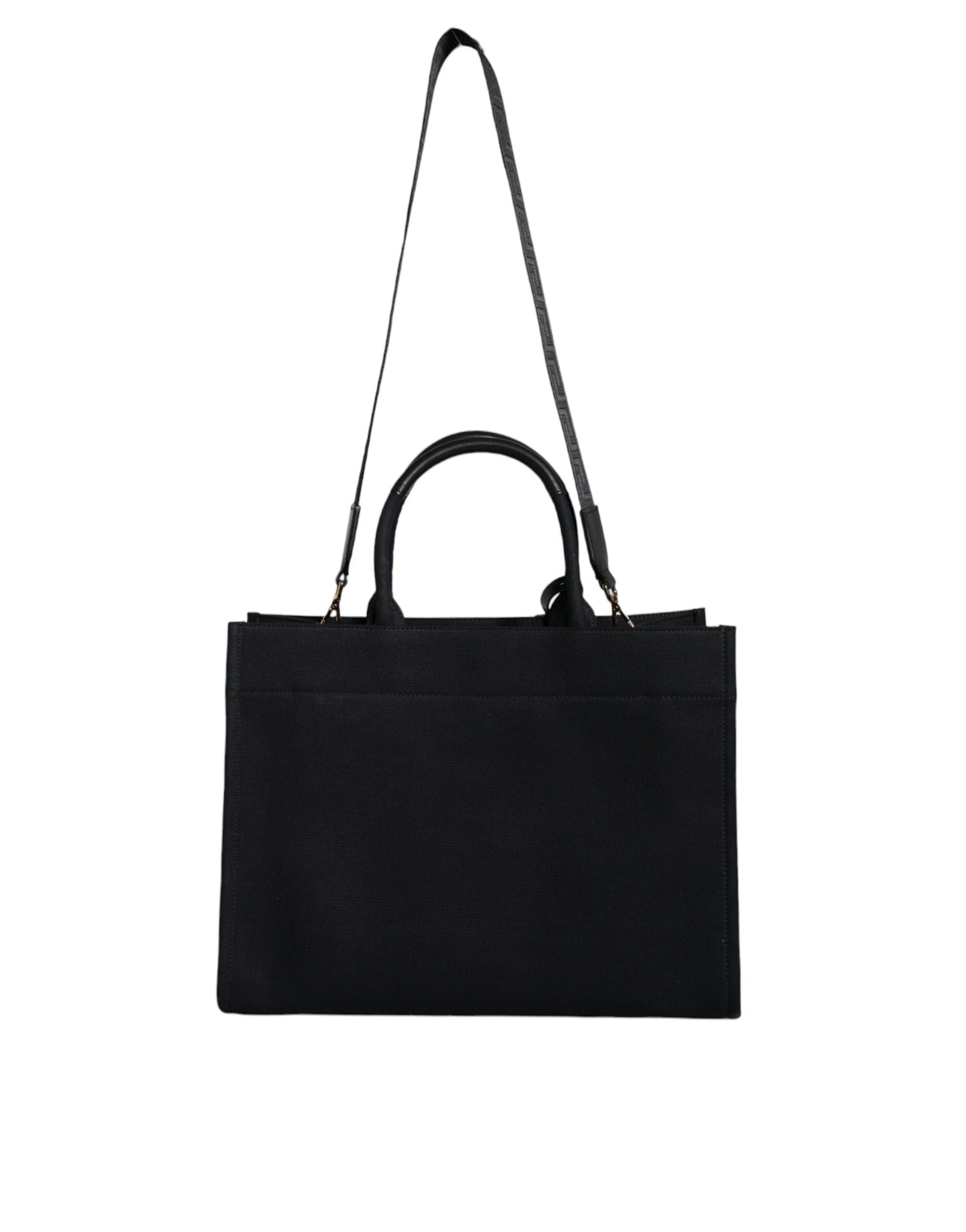 Fashionsarah.com Fashionsarah.com Versace Black Top Handle Canvas Leather Logo Crossbody Tote Bag