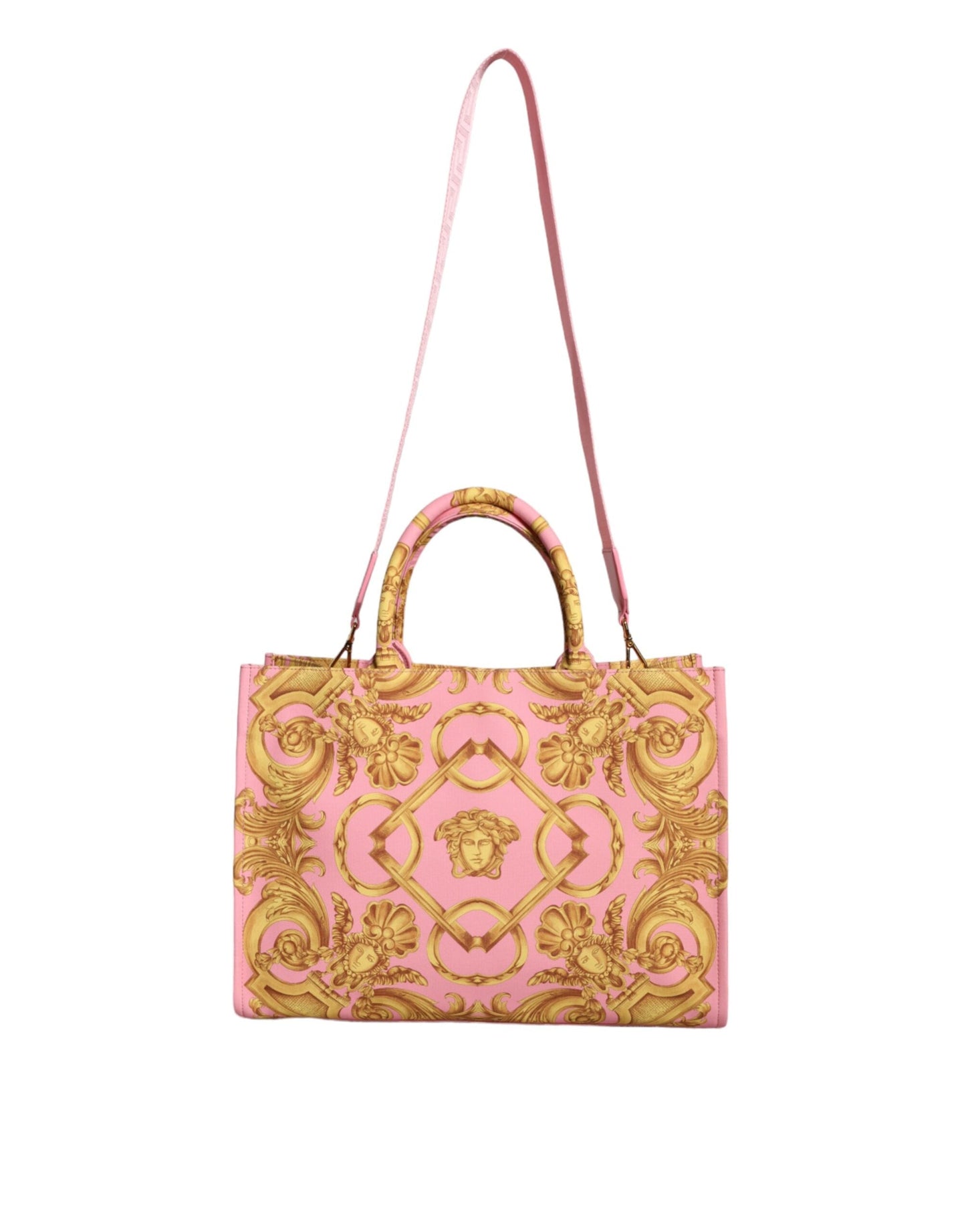 Fashionsarah.com Fashionsarah.com Versace Pink Printed Large Fabric Leather Shopping Tote Bag