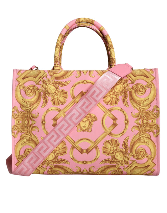 Fashionsarah.com Fashionsarah.com Versace Pink Printed Large Fabric Leather Shopping Tote Bag