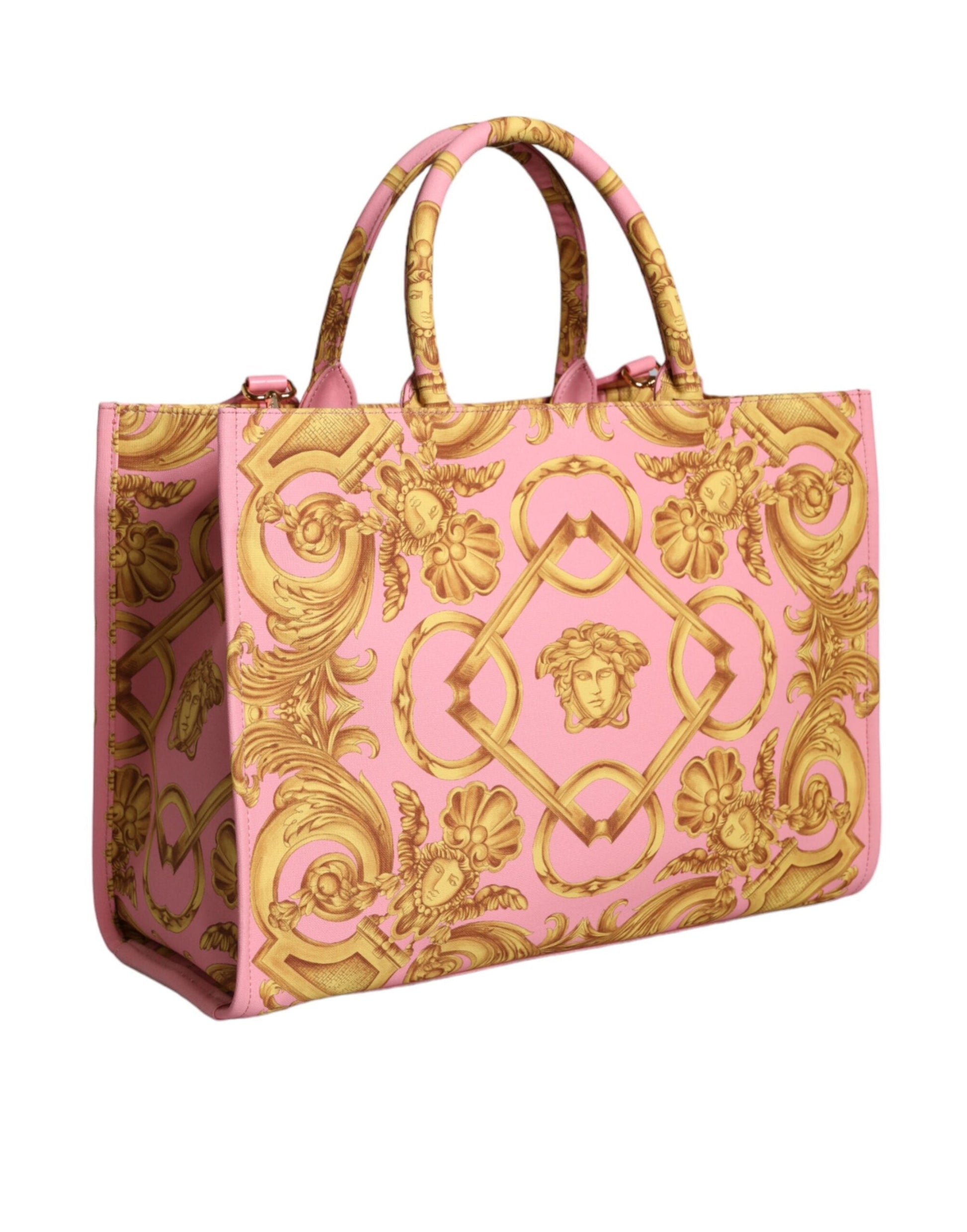 Fashionsarah.com Fashionsarah.com Versace Pink Printed Large Fabric Leather Shopping Tote Bag