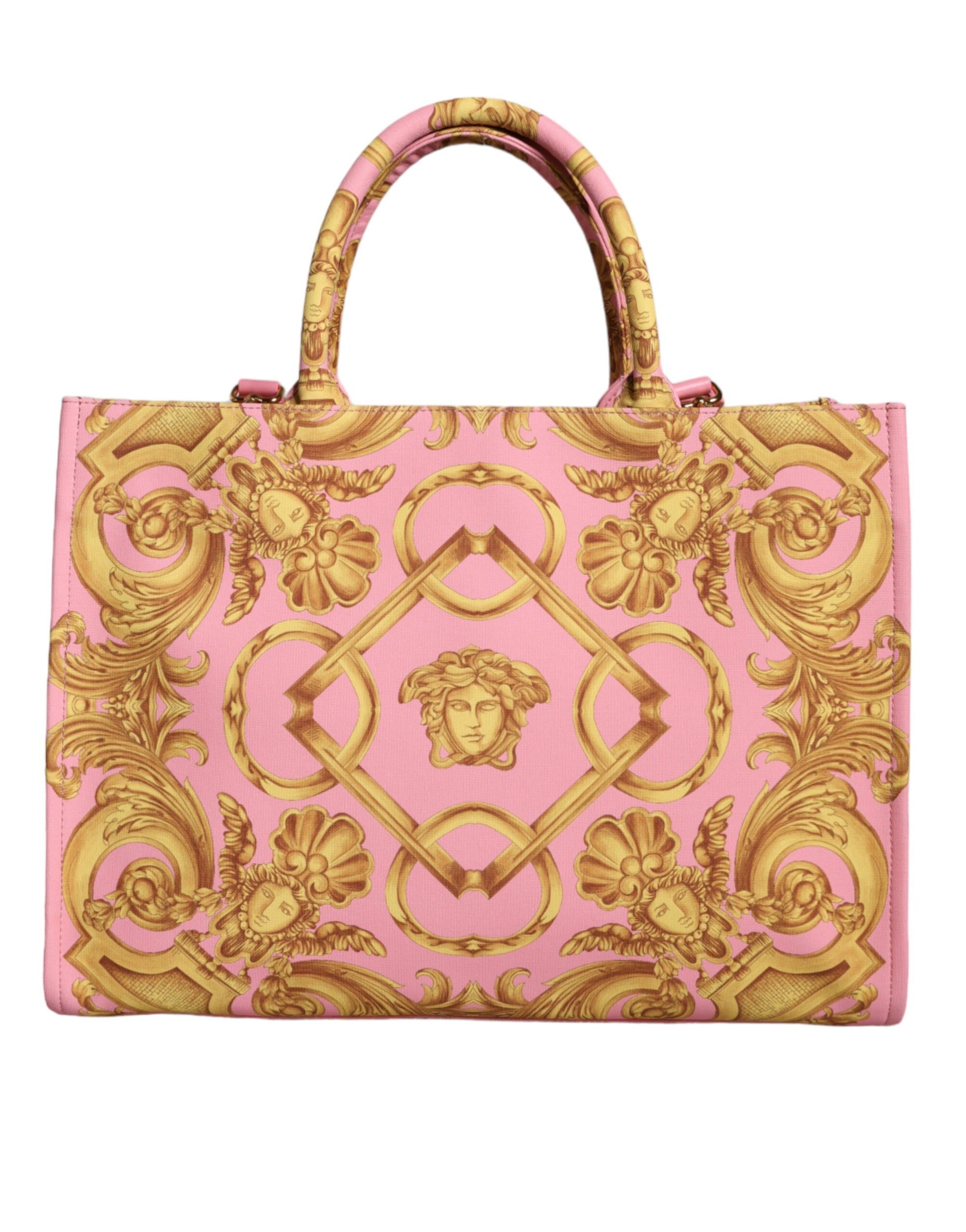 Fashionsarah.com Fashionsarah.com Versace Pink Printed Large Fabric Leather Shopping Tote Bag