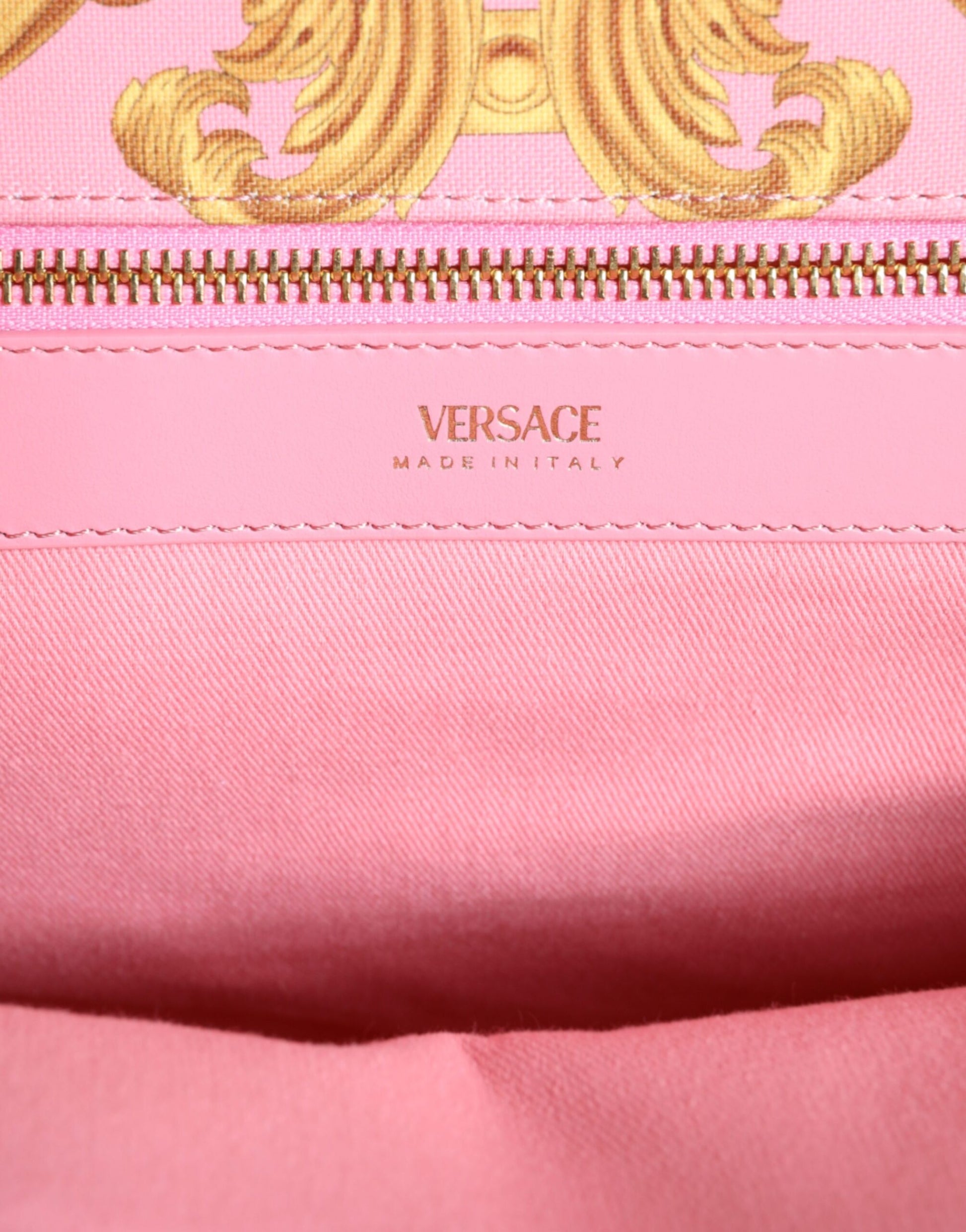 Fashionsarah.com Fashionsarah.com Versace Pink Printed Large Fabric Leather Shopping Tote Bag