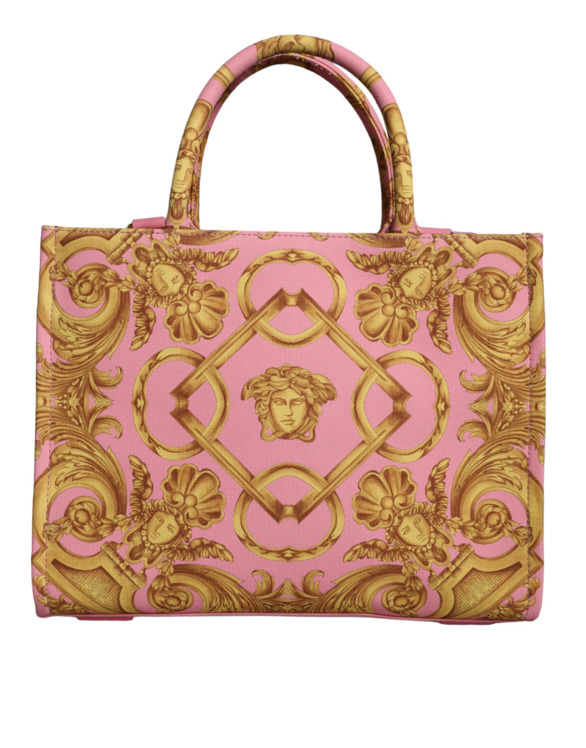 Fashionsarah.com Fashionsarah.com Versace Pink Yellow Baroque Fabric Leather Shopping Tote Bag