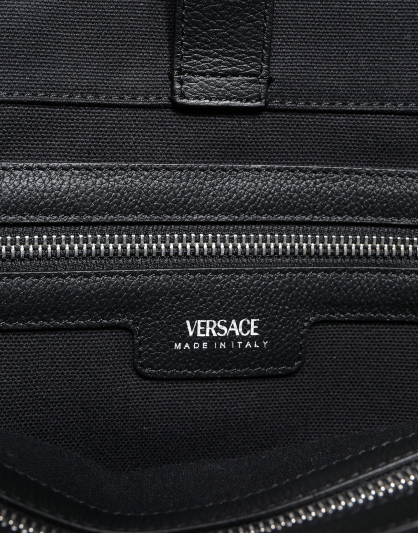 Fashionsarah.com Fashionsarah.com Versace Black Top Handle Canvas Leather Logo Shopping Tote Bag