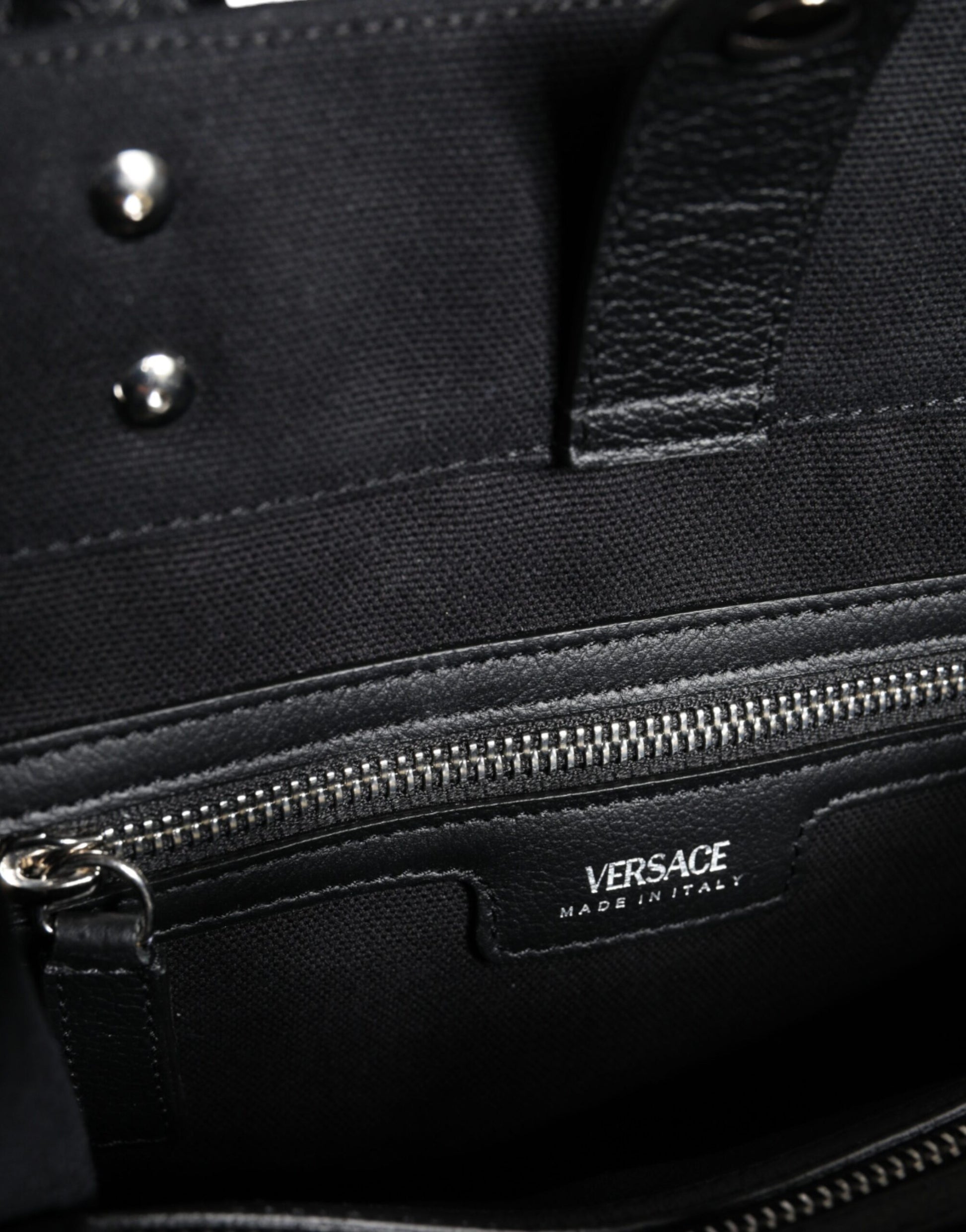 Fashionsarah.com Fashionsarah.com Versace Black Top Handle Canvas Leather Logo Crossbody Tote Bag