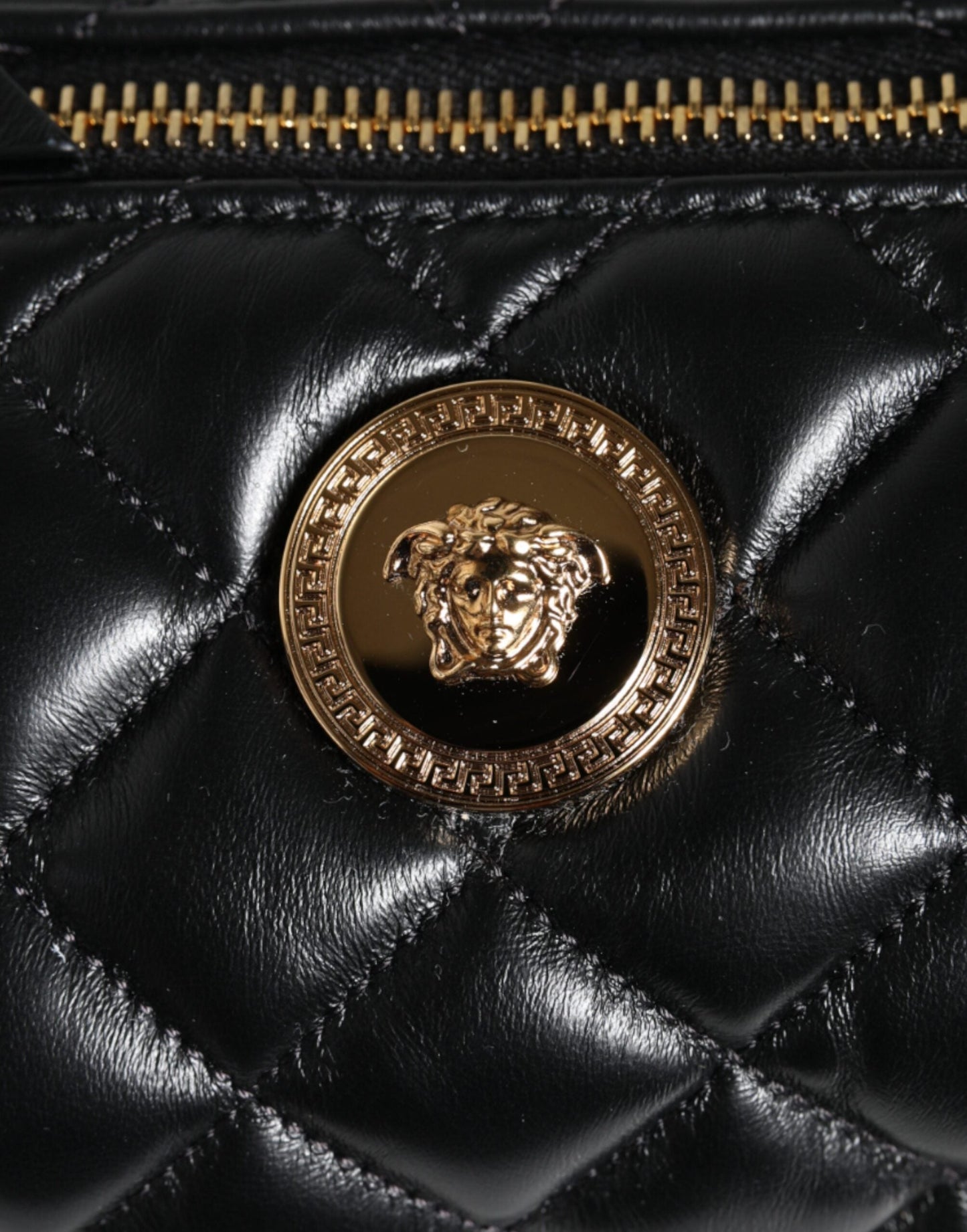 Fashionsarah.com Fashionsarah.com Versace Black Mini Quilted Lambskin Leather Crossbody Sling Bag