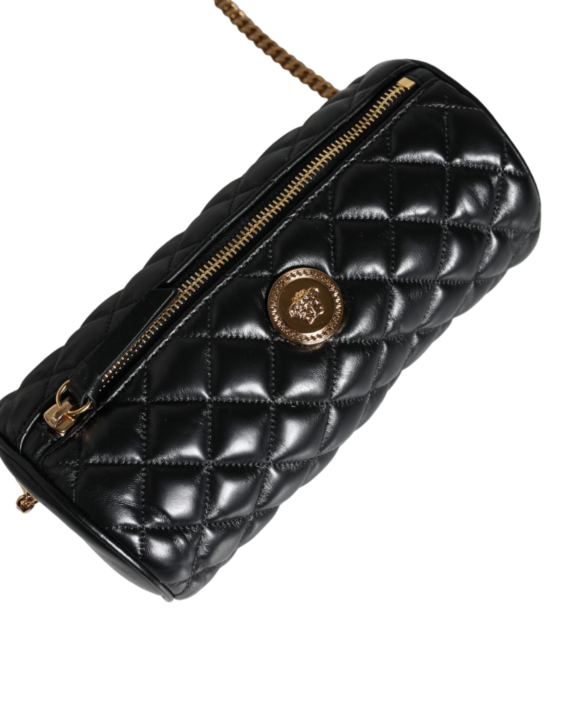 Fashionsarah.com Fashionsarah.com Versace Black Mini Quilted Lambskin Leather Crossbody Sling Bag