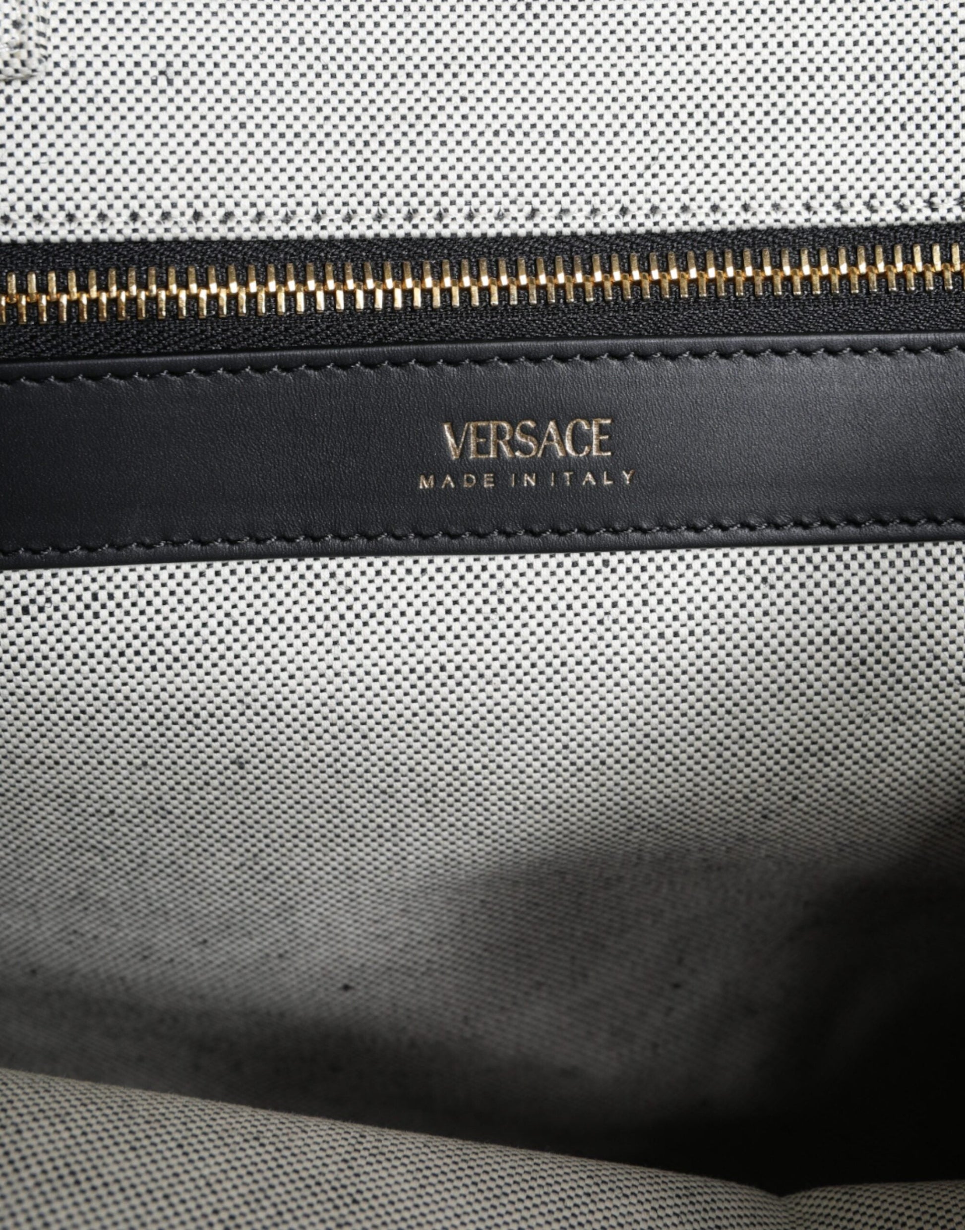 Fashionsarah.com Fashionsarah.com Versace White Top Handle Canvas Leather Logo Crossbody Tote Bag