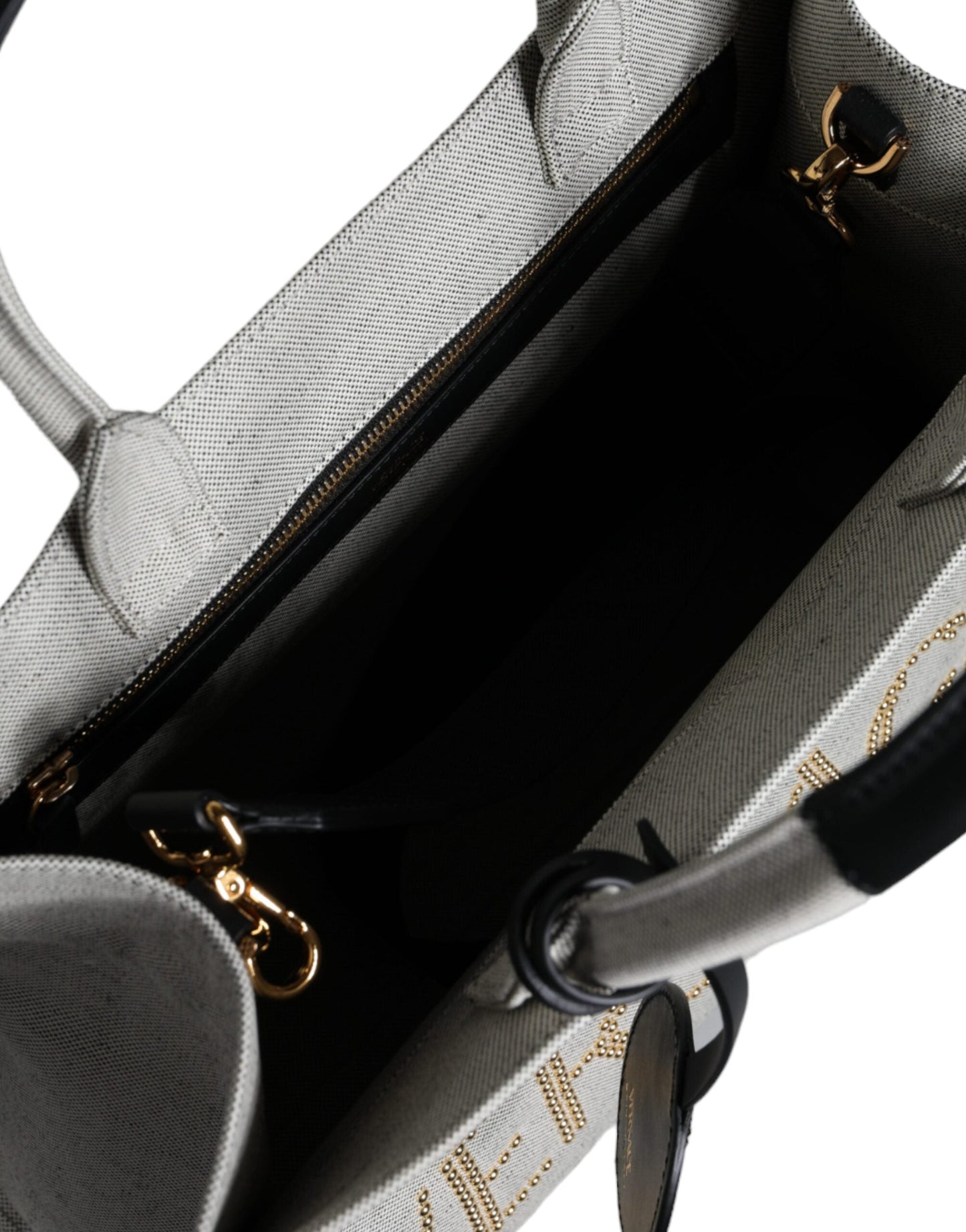 Fashionsarah.com Fashionsarah.com Versace White Top Handle Canvas Leather Logo Crossbody Tote Bag