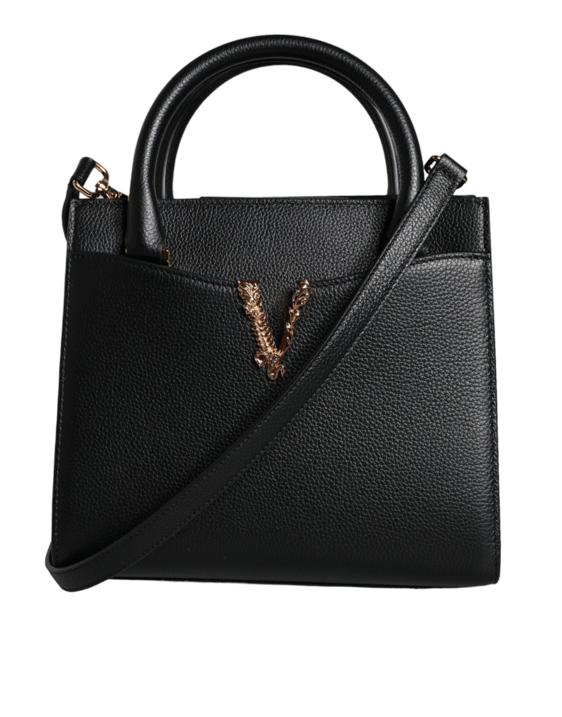 Fashionsarah.com Fashionsarah.com Versace Black Small Leather TopHandle Shoulder Crossbody Bag