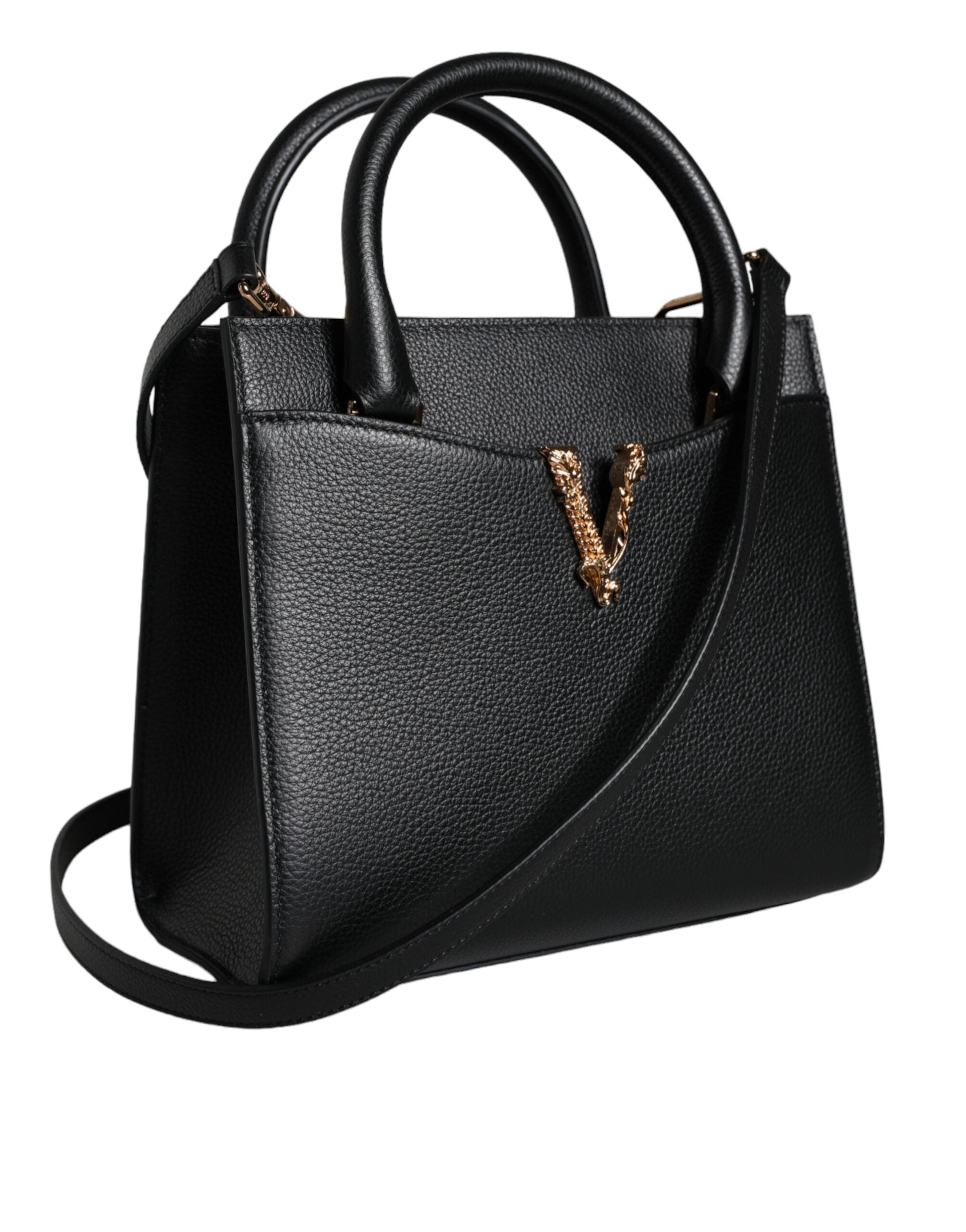 Fashionsarah.com Fashionsarah.com Versace Black Small Leather TopHandle Shoulder Crossbody Bag