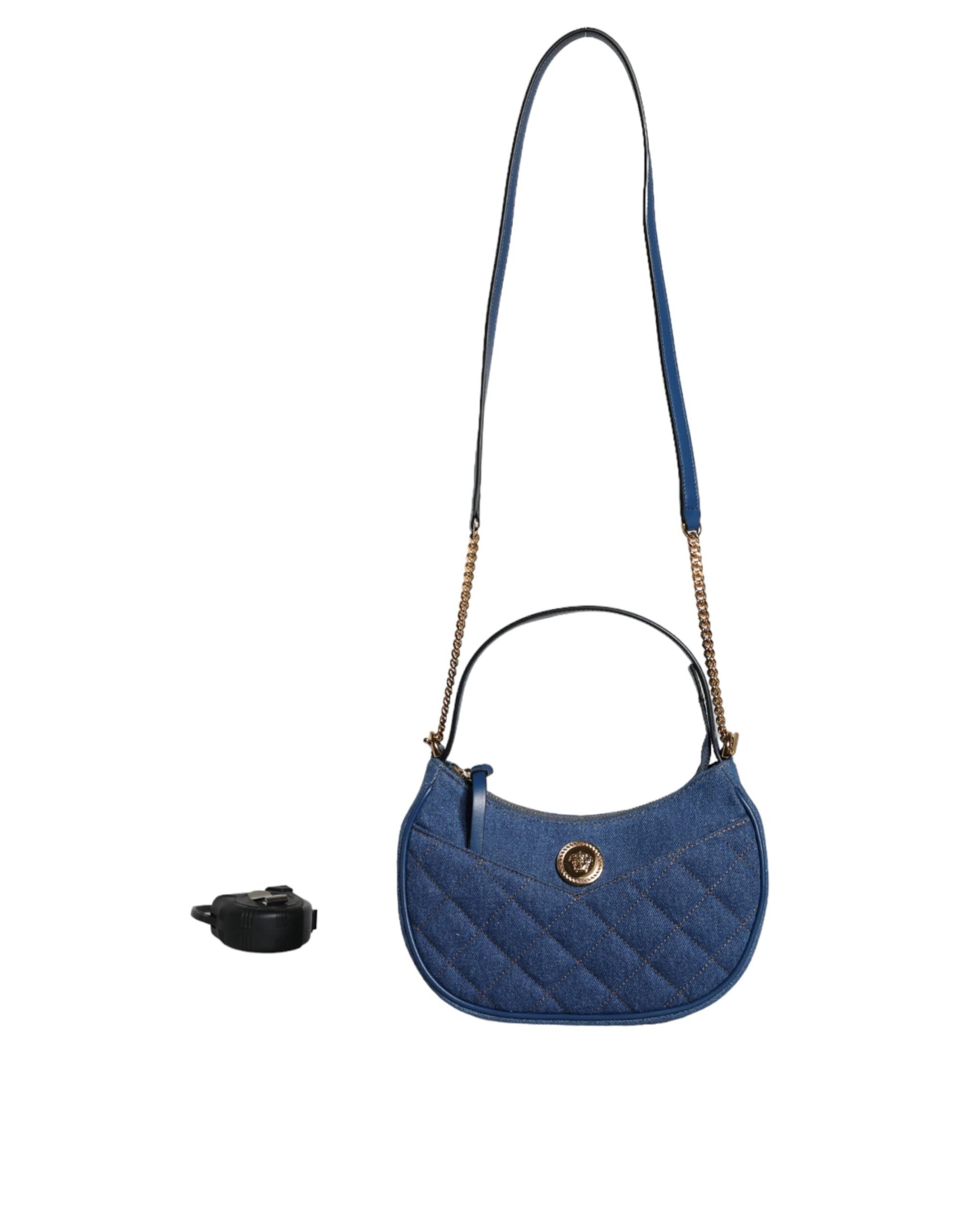 Versace Blue Quilted Denim Leather Top Handle Shoulder Bag | Fashionsarah.com