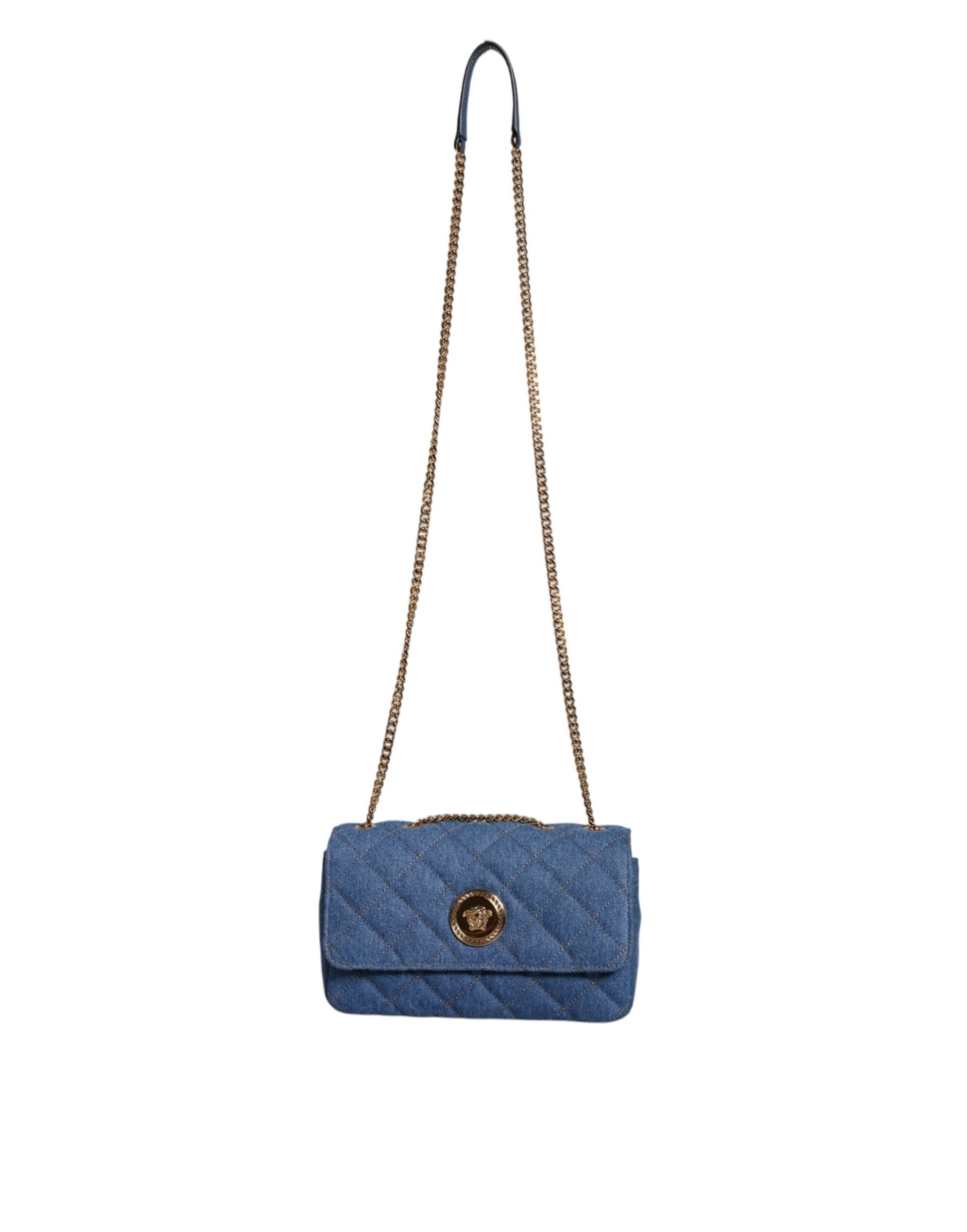 Versace Blue Quilted Denim Leather Crossbody Shoulder Bag | Fashionsarah.com