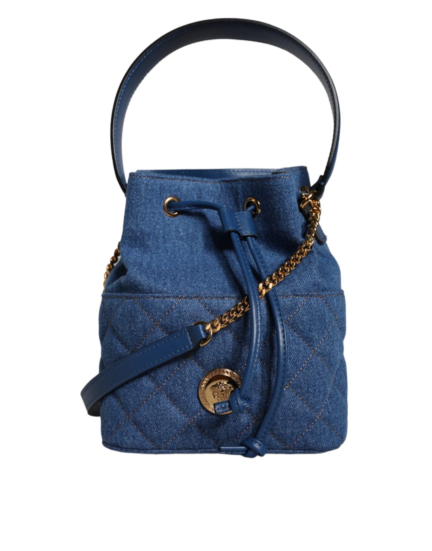 Versace Blue Quilted Denim Leather Crossbody Shoulder Bag | Fashionsarah.com