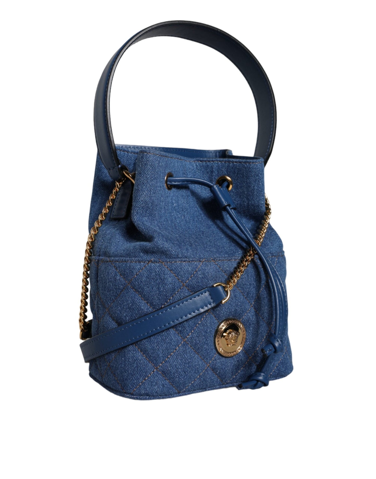 Versace Blue Quilted Denim Leather Crossbody Shoulder Bag | Fashionsarah.com