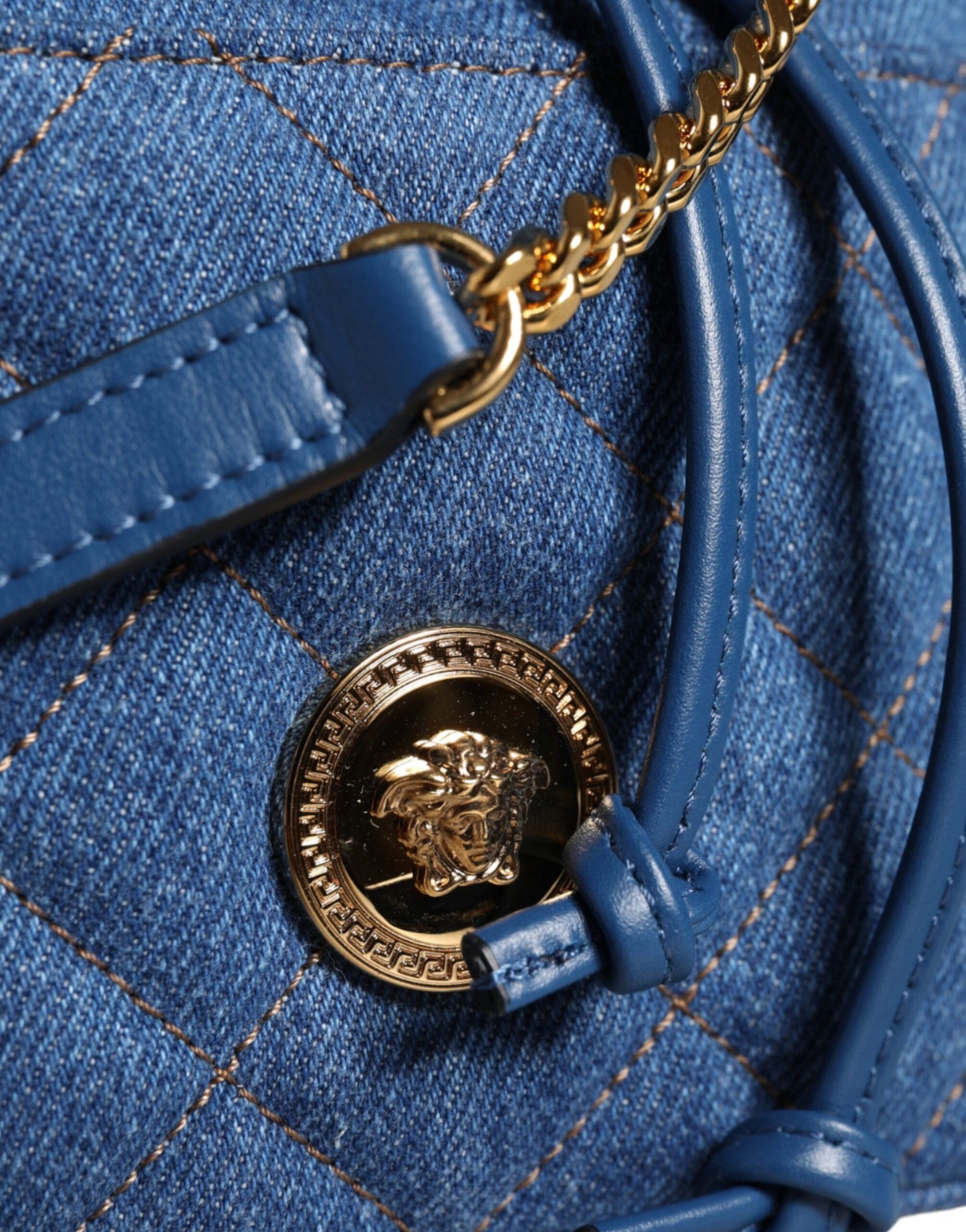 Versace Blue Quilted Denim Leather Crossbody Shoulder Bag | Fashionsarah.com