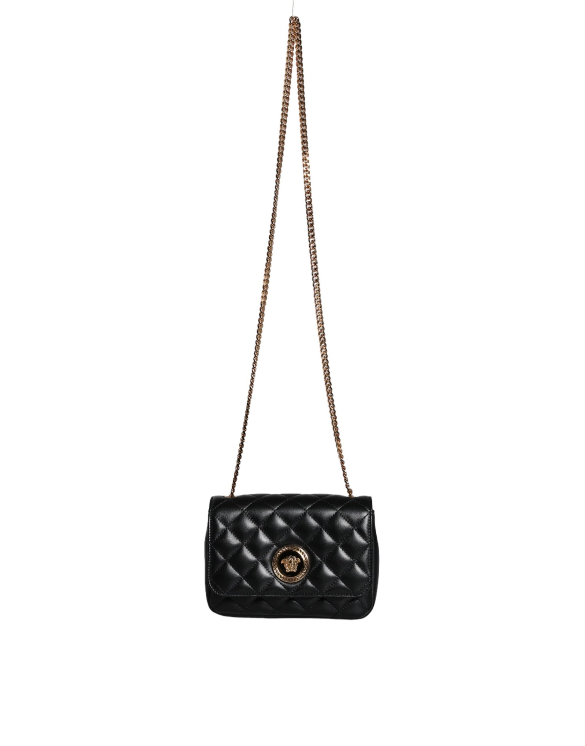 Versace Black Quilted Lambskin Leather Crossbody Shoulder Bag | Fashionsarah.com