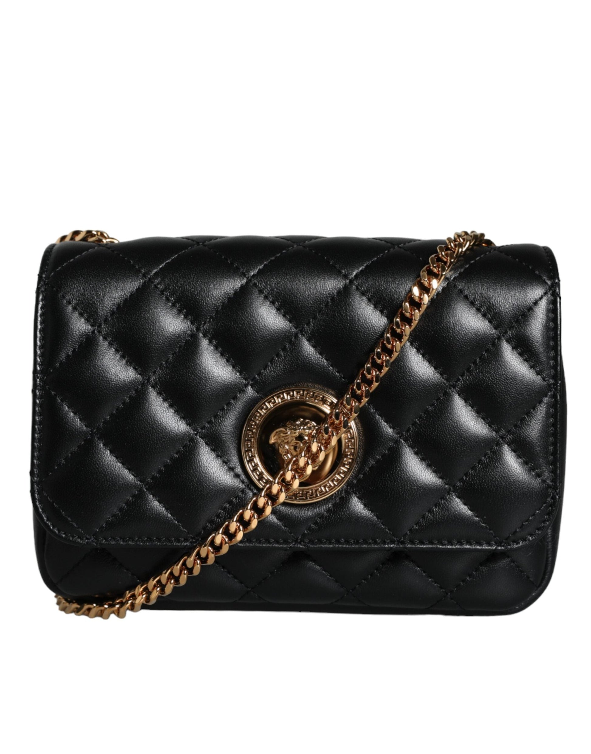 Versace Black Quilted Lambskin Leather Crossbody Shoulder Bag | Fashionsarah.com