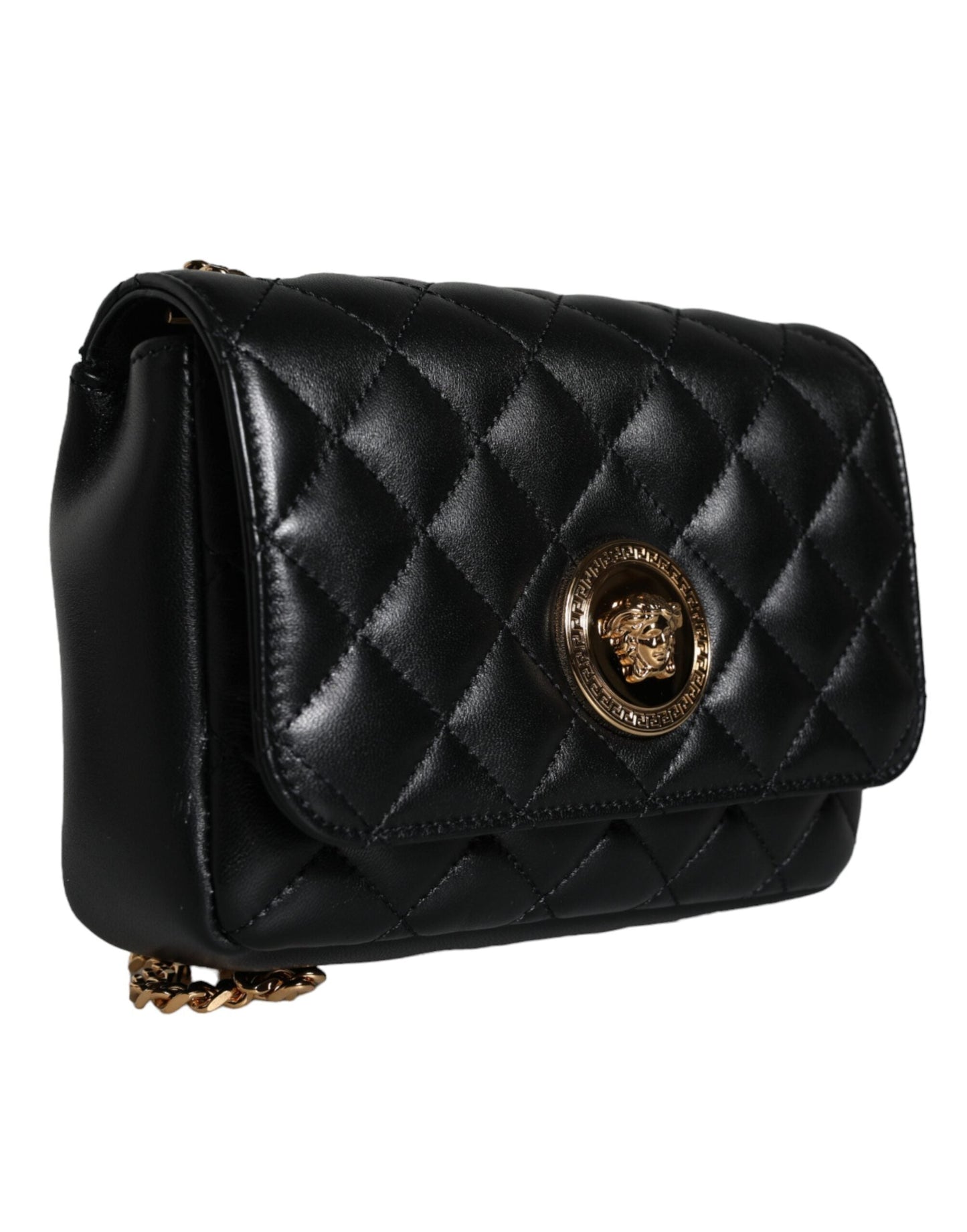 Versace Black Quilted Lambskin Leather Crossbody Shoulder Bag | Fashionsarah.com