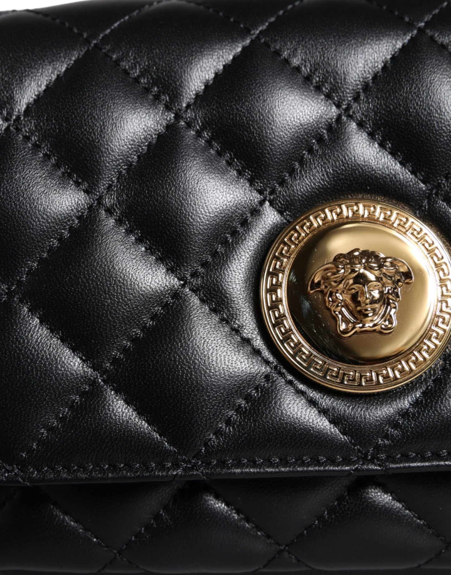 Versace Black Quilted Lambskin Leather Crossbody Shoulder Bag | Fashionsarah.com