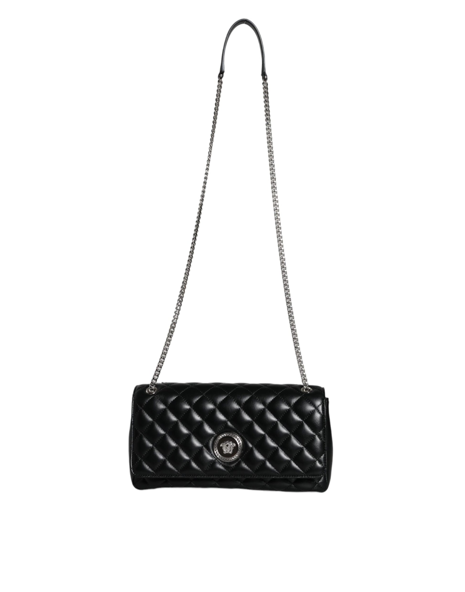 Fashionsarah.com Fashionsarah.com Versace Black Quilted Lambskin Leather Crossbody Shoulder Bag