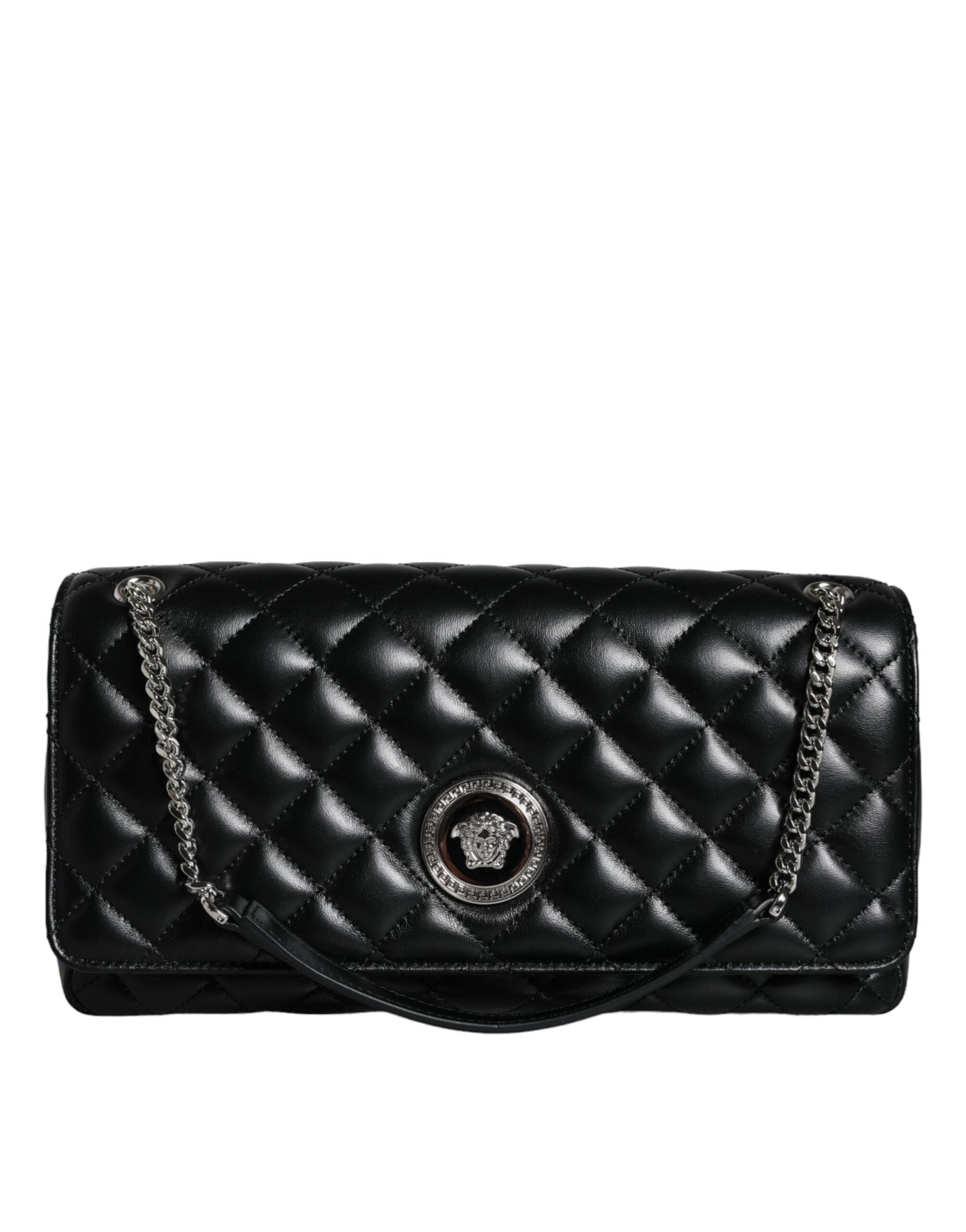 Fashionsarah.com Fashionsarah.com Versace Black Quilted Lambskin Leather Crossbody Shoulder Bag