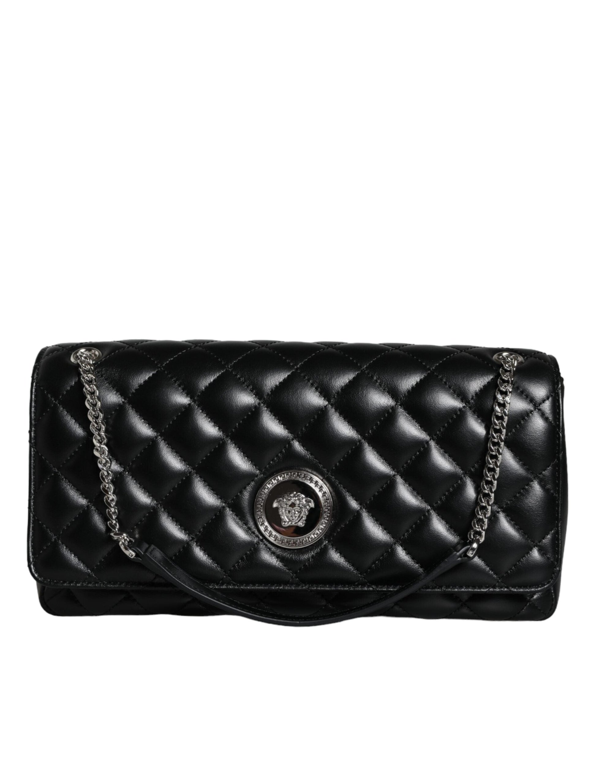 Fashionsarah.com Fashionsarah.com Versace Black Quilted Lambskin Leather Crossbody Shoulder Bag