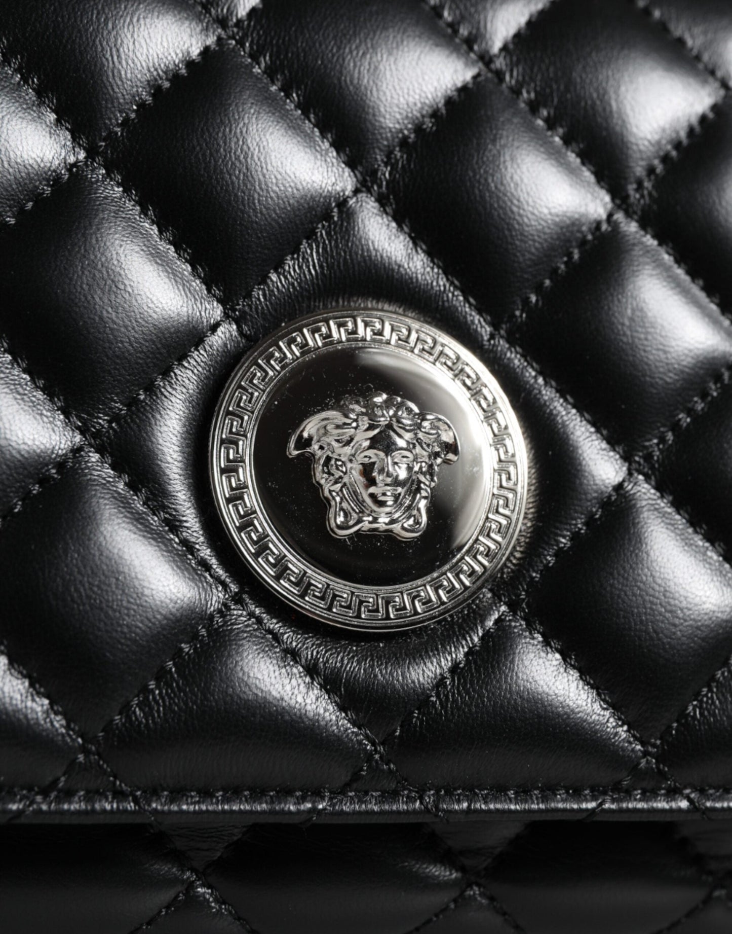 Fashionsarah.com Fashionsarah.com Versace Black Quilted Lambskin Leather Crossbody Shoulder Bag