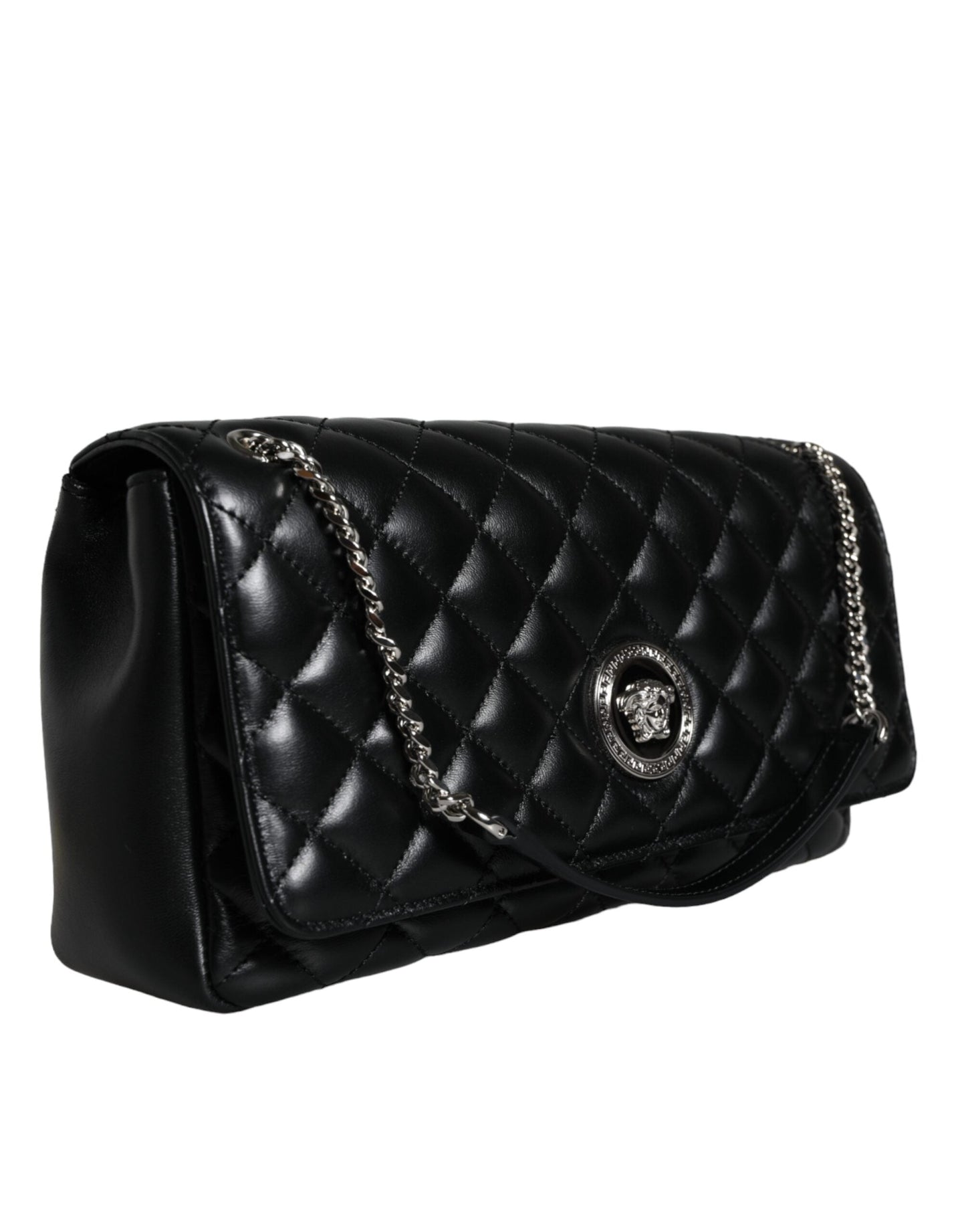 Fashionsarah.com Fashionsarah.com Versace Black Quilted Lambskin Leather Crossbody Shoulder Bag