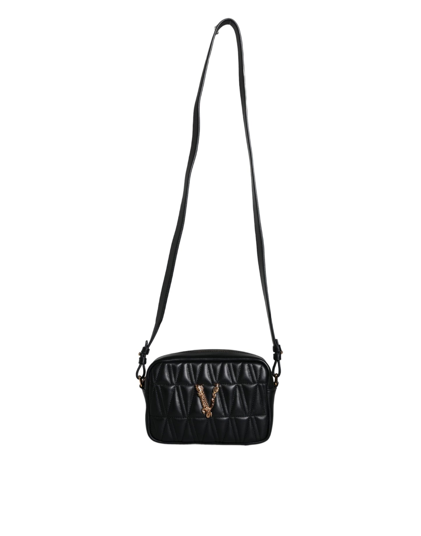 Fashionsarah.com Fashionsarah.com Versace Black Quilted Lamb Leather Camera Case Shoulder Bag