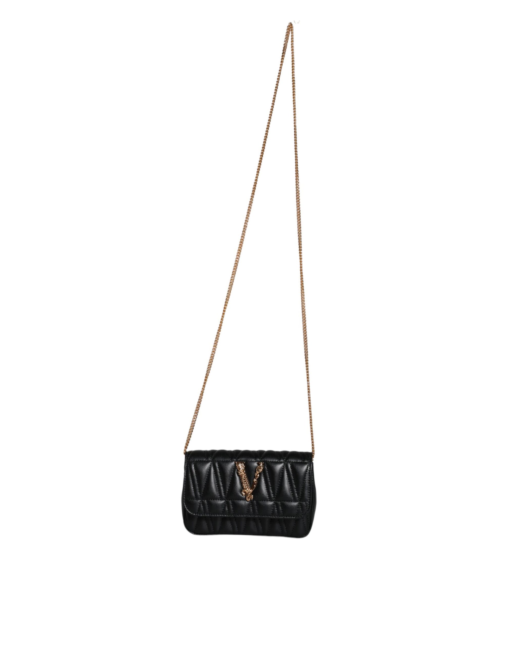 Versace Black Mini Nappa Leather Crossbody Shoulder Bag | Fashionsarah.com