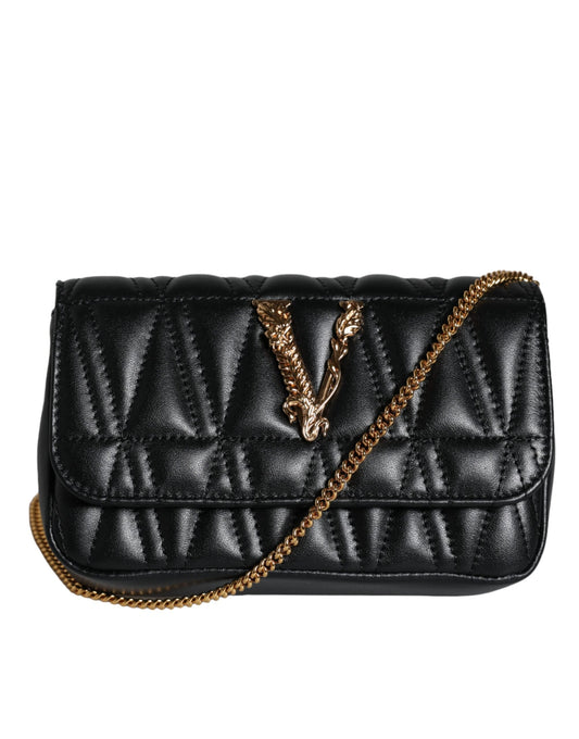 Versace Black Mini Nappa Leather Crossbody Shoulder Bag | Fashionsarah.com