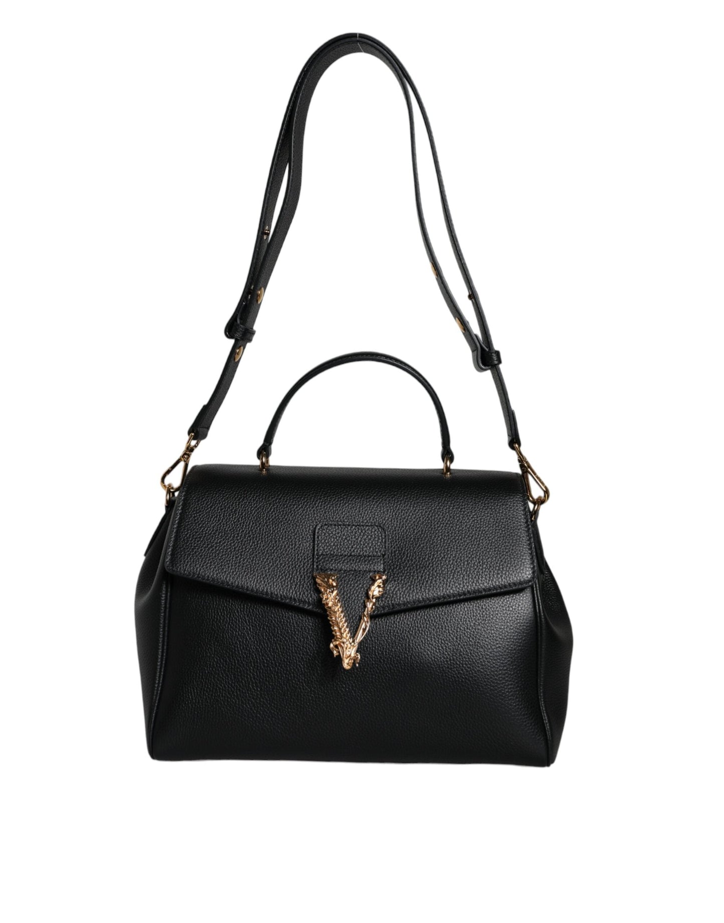 Versace Black Top Handle Grainy Calfskin Leather Crossbody Bag | Fashionsarah.com