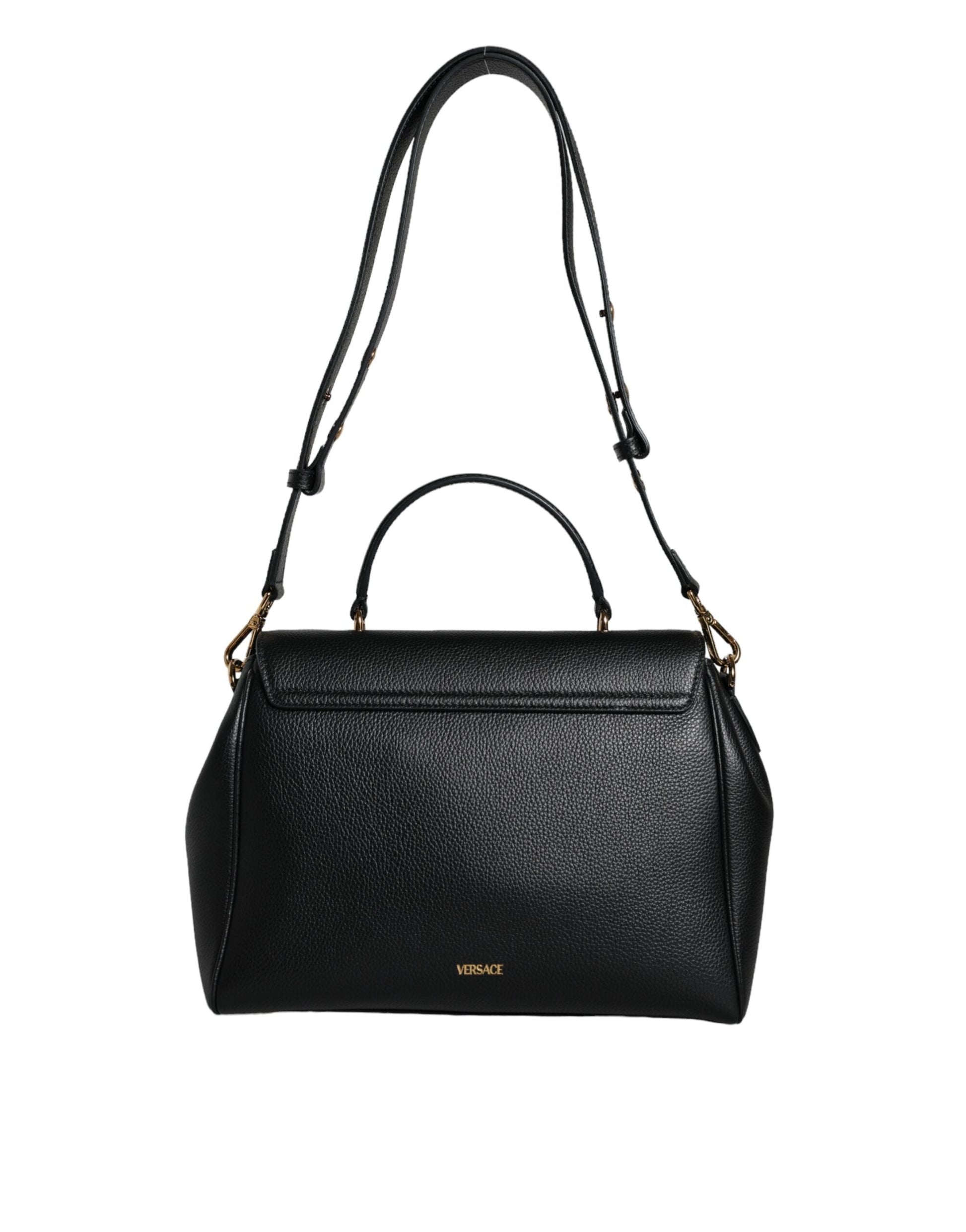 Versace Black Top Handle Grainy Calfskin Leather Crossbody Bag | Fashionsarah.com