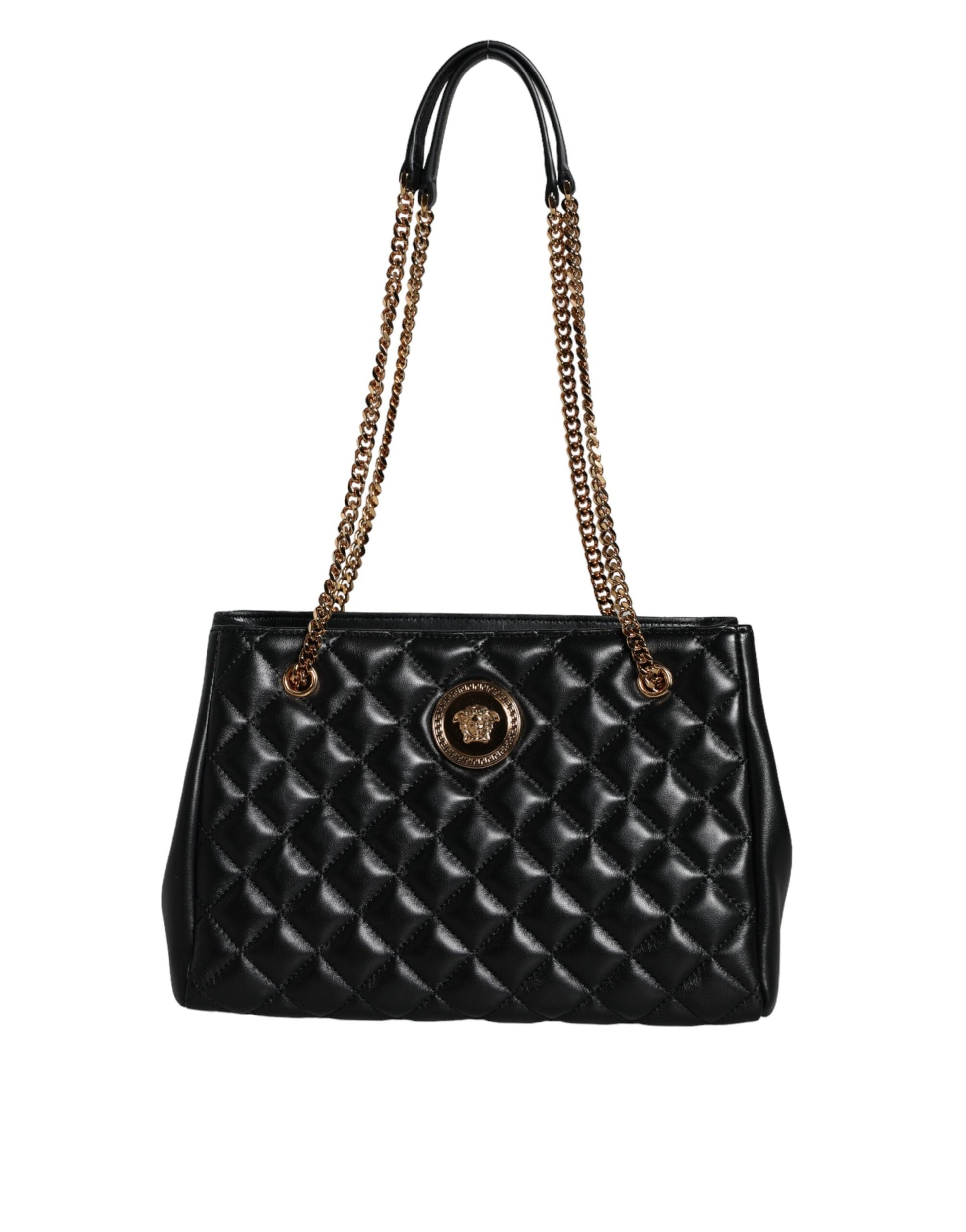 Versace Black Quilted Nappa Leather Shoulder Chain Strap Bag | Fashionsarah.com