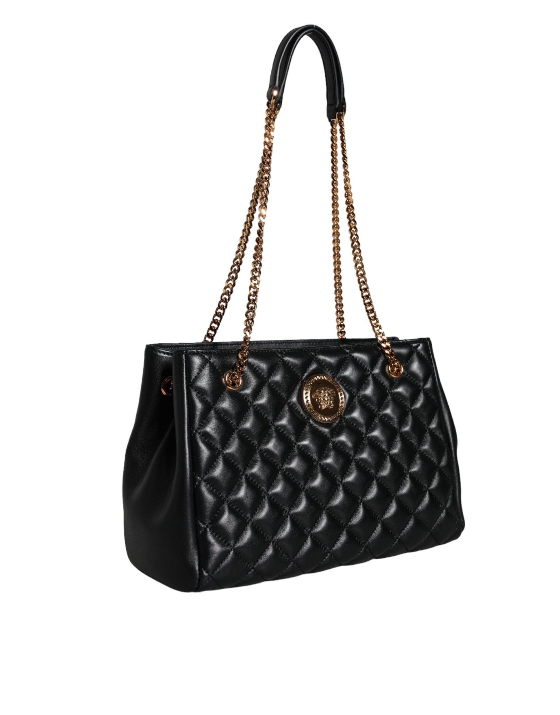 Versace Black Quilted Nappa Leather Shoulder Chain Strap Bag | Fashionsarah.com