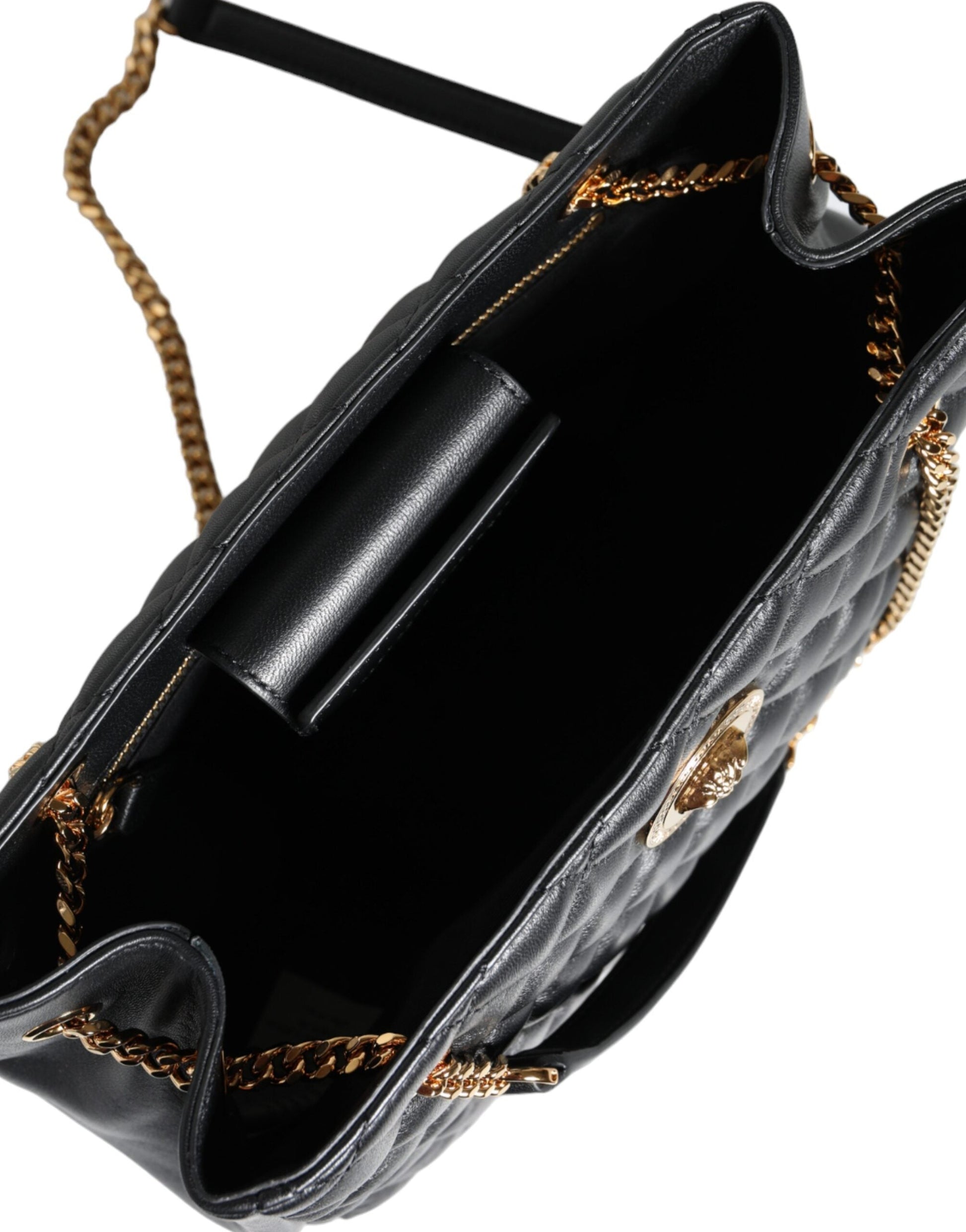 Versace Black Quilted Nappa Leather Shoulder Chain Strap Bag | Fashionsarah.com