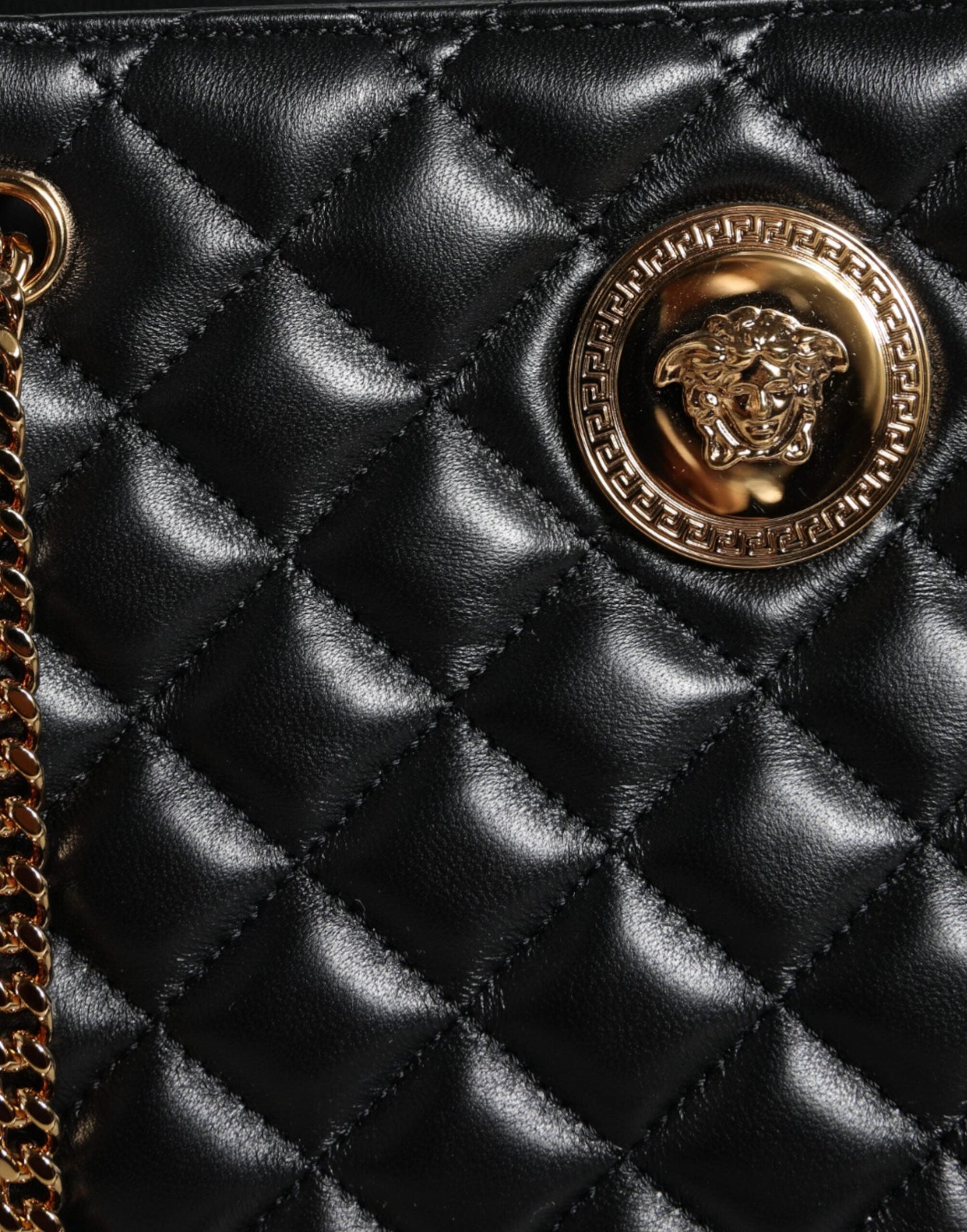 Versace Black Quilted Nappa Leather Shoulder Chain Strap Bag | Fashionsarah.com