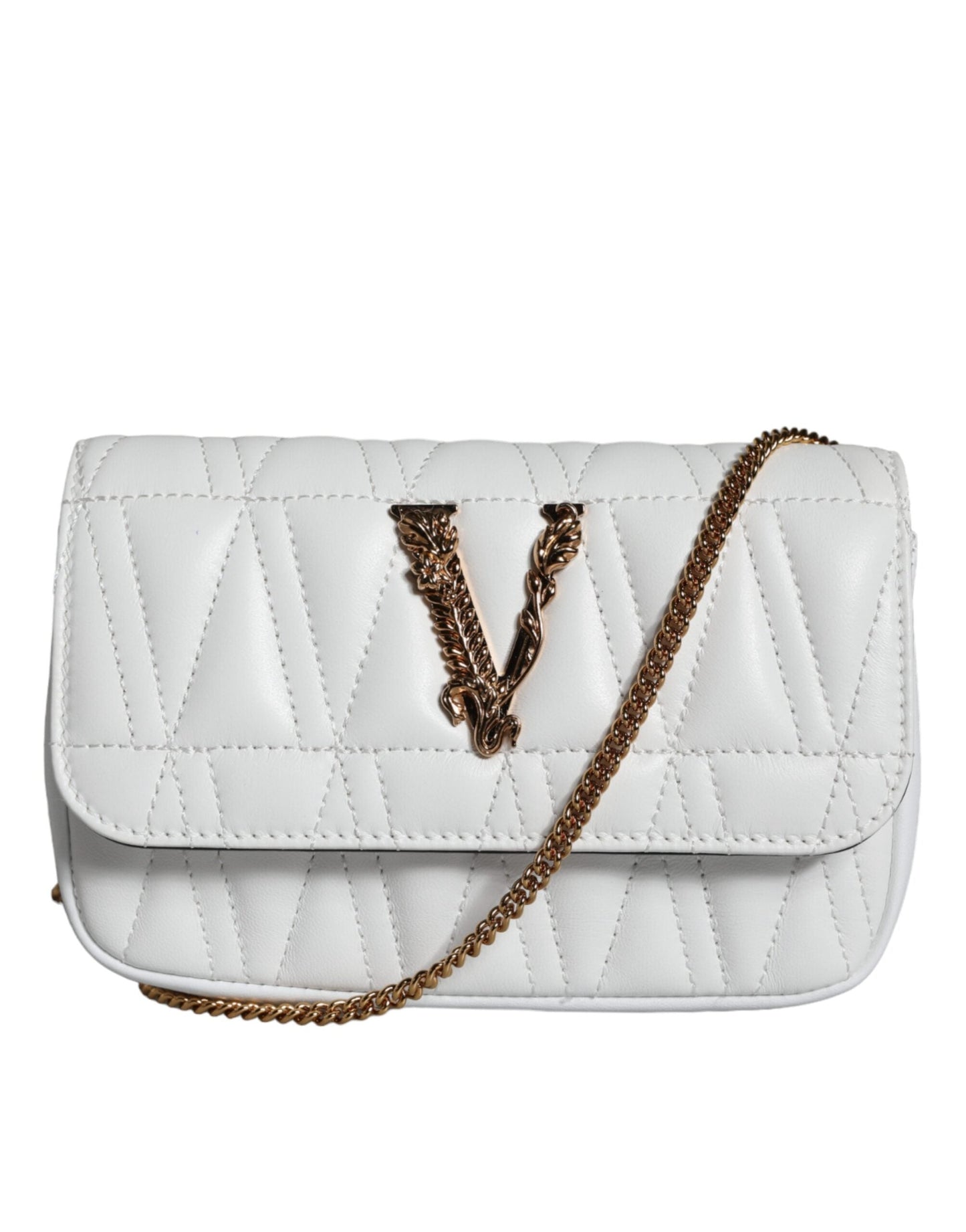 Fashionsarah.com Fashionsarah.com Versace White Quilted Nappa Leather Crossbody Shoulder Bag