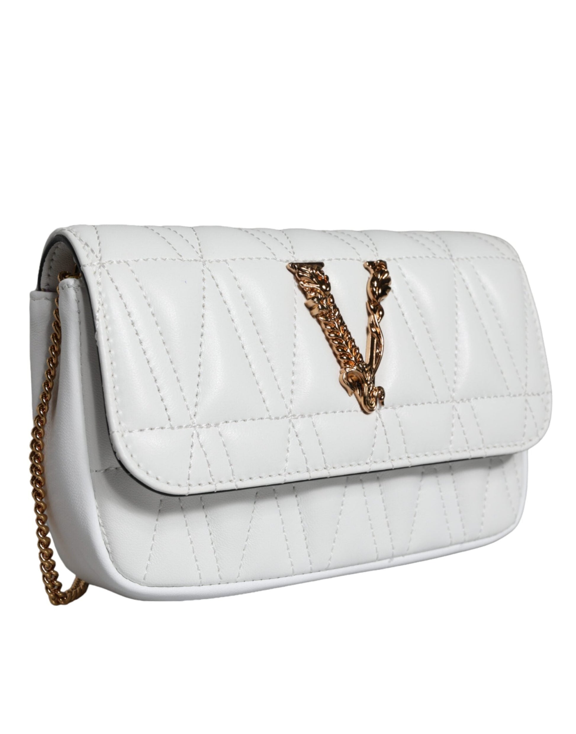 Fashionsarah.com Fashionsarah.com Versace White Quilted Nappa Leather Crossbody Shoulder Bag