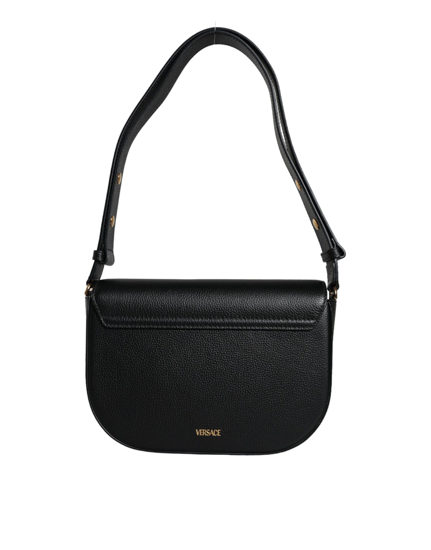 Fashionsarah.com Fashionsarah.com Versace Black Grainy Calf Leather Logo Crossbody Shoulder Bag