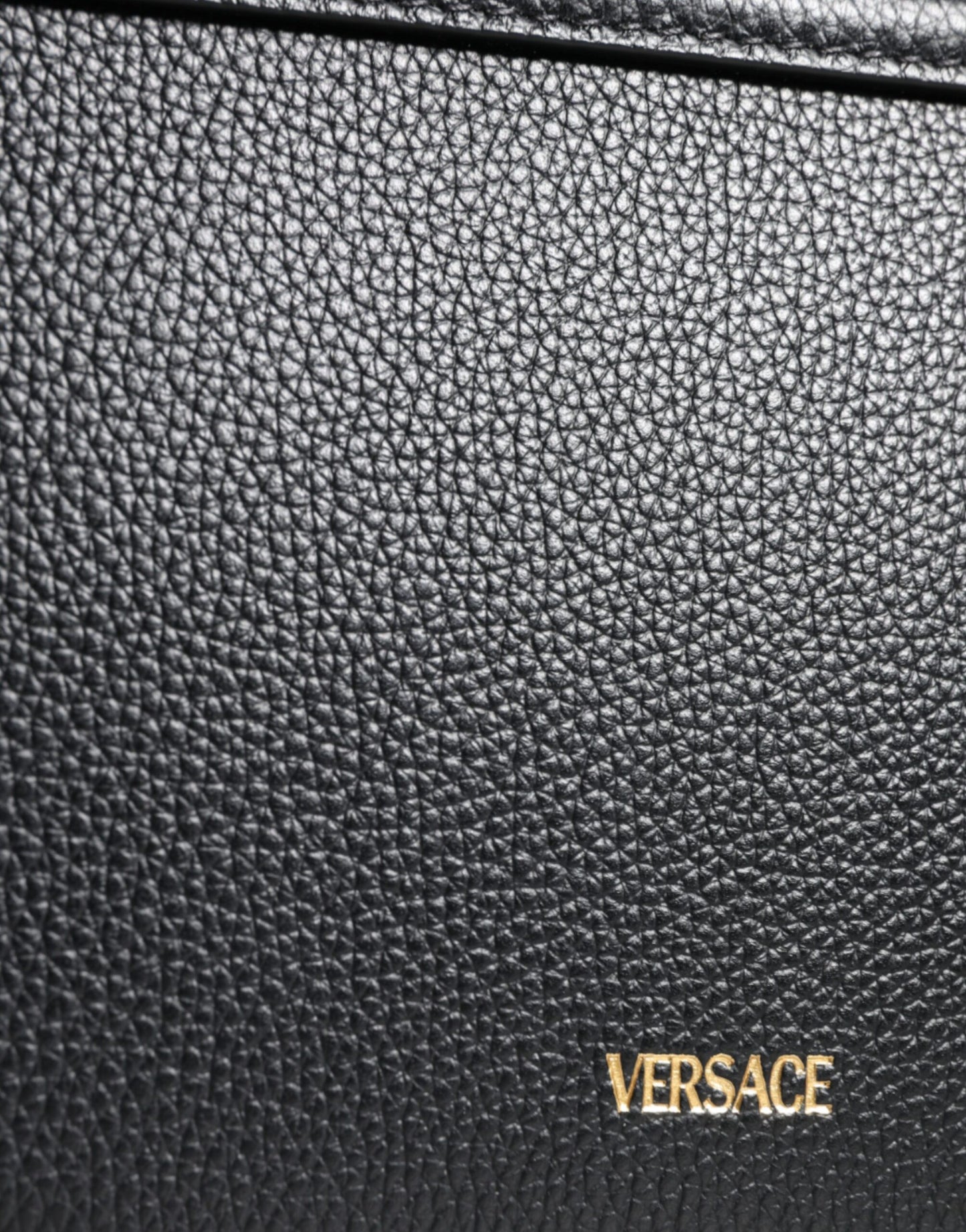 Fashionsarah.com Fashionsarah.com Versace Black Grainy Calf Leather Logo Crossbody Shoulder Bag