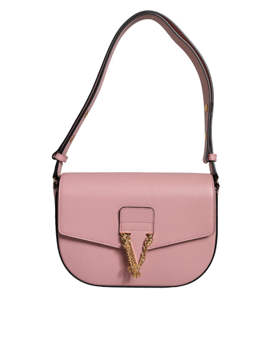 Fashionsarah.com Fashionsarah.com Versace Pink Grainy Calf Leather Logo Crossbody Shoulder Bag